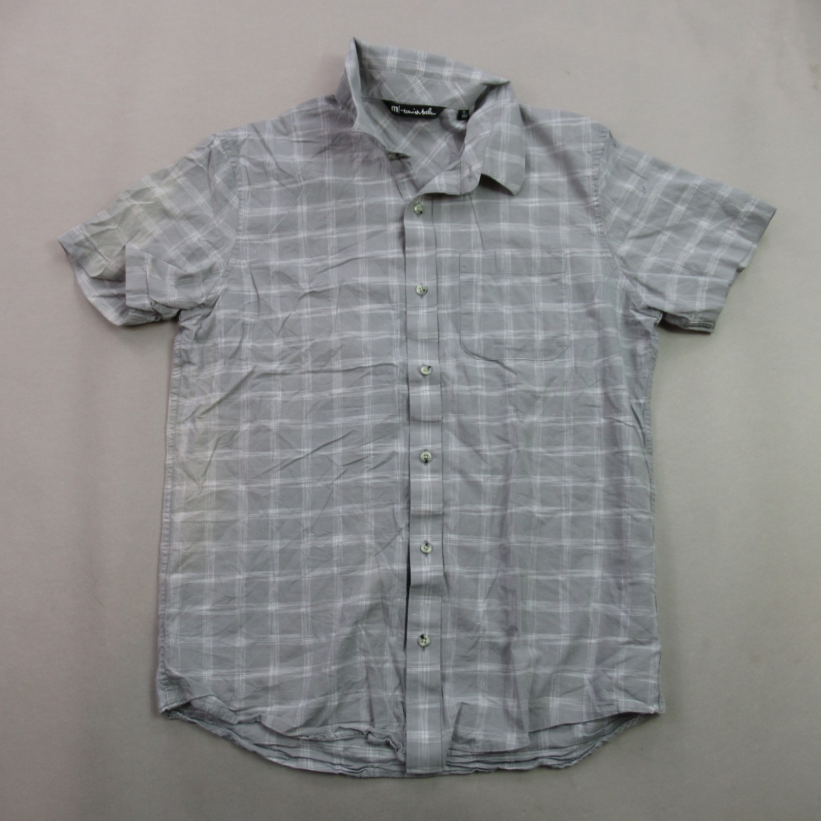 TravisMathew Men’s Gray Plaid Short Sleeve Button Down Casual Shirt Size M