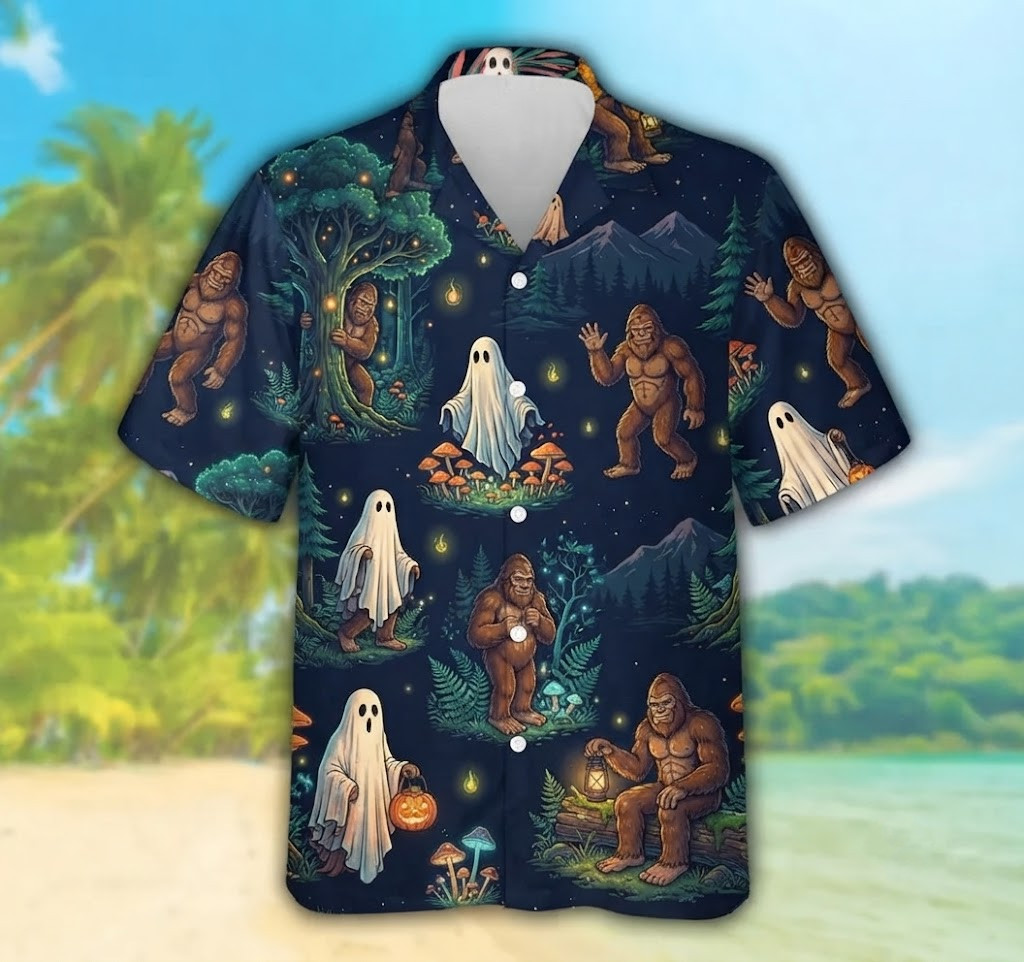 Bigfoot Night Forest Ghost Halloween Hawaiian Shirt, Friends Gift