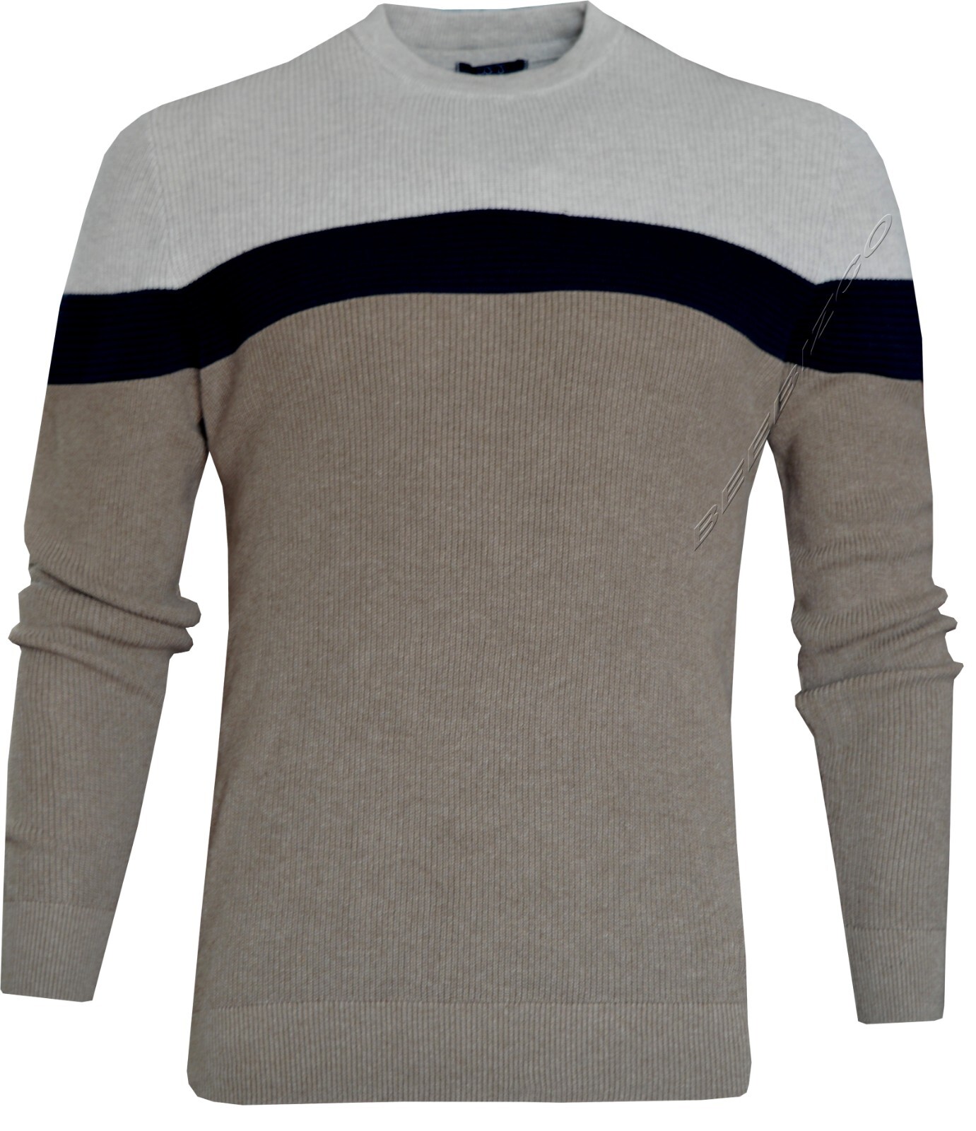 Crew Neck Jumper Stripe Colour Block 100% Cotton Thin Knit Pullover Top Ex Store