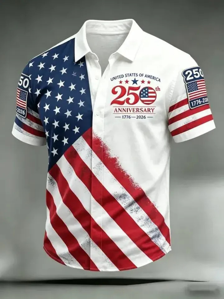 USA America 250th Anniversary Patriotic Flag Independence Hawaiian Shirt