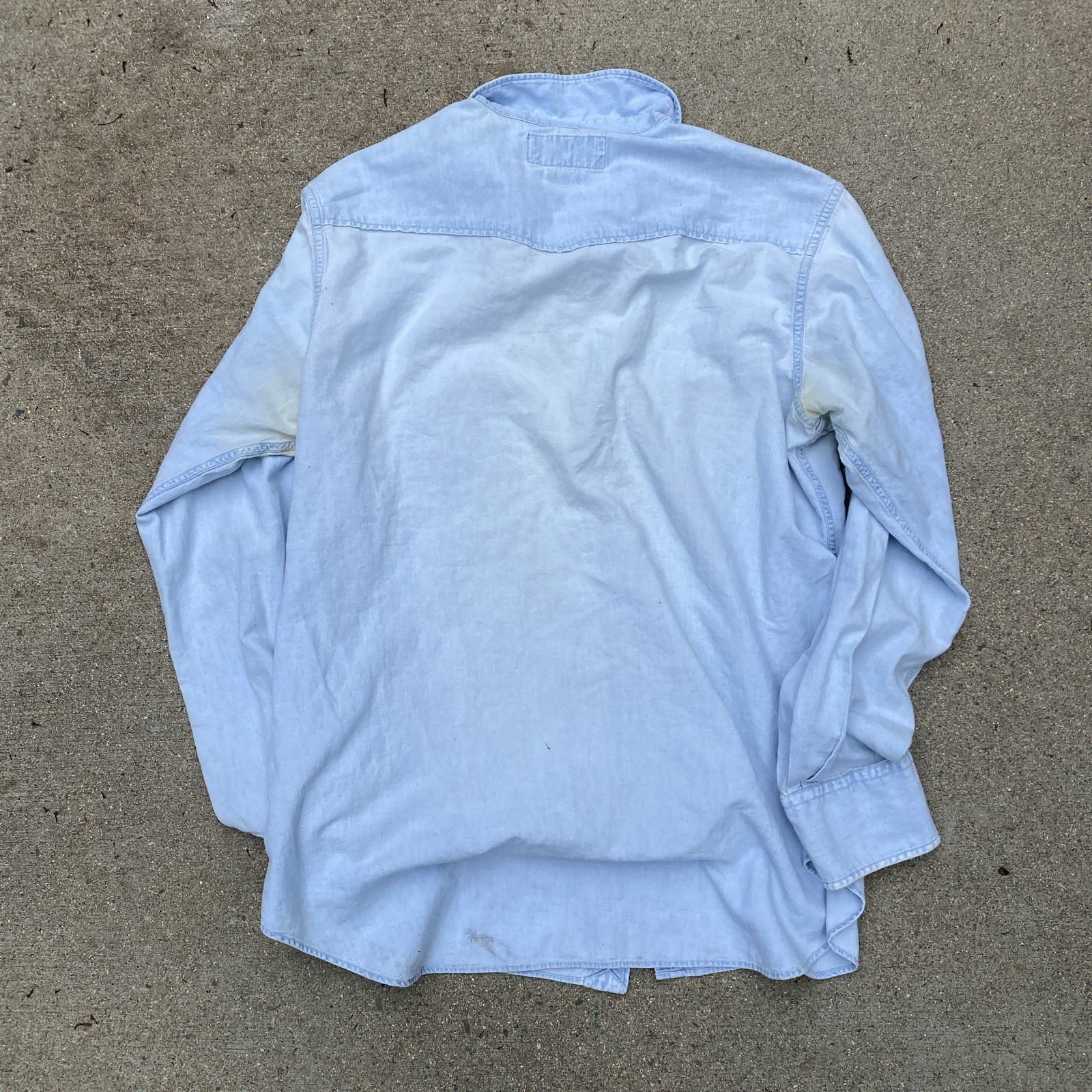 Polo Sport Denim Sawtooth Western Shirt Large Pearl Snap Distressed Light Wash