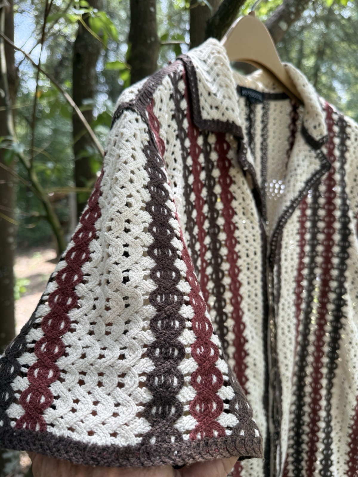 Norse Code Crochet Knit Camp Shirt Mens S Open Knit Resort Retro Boho Resort