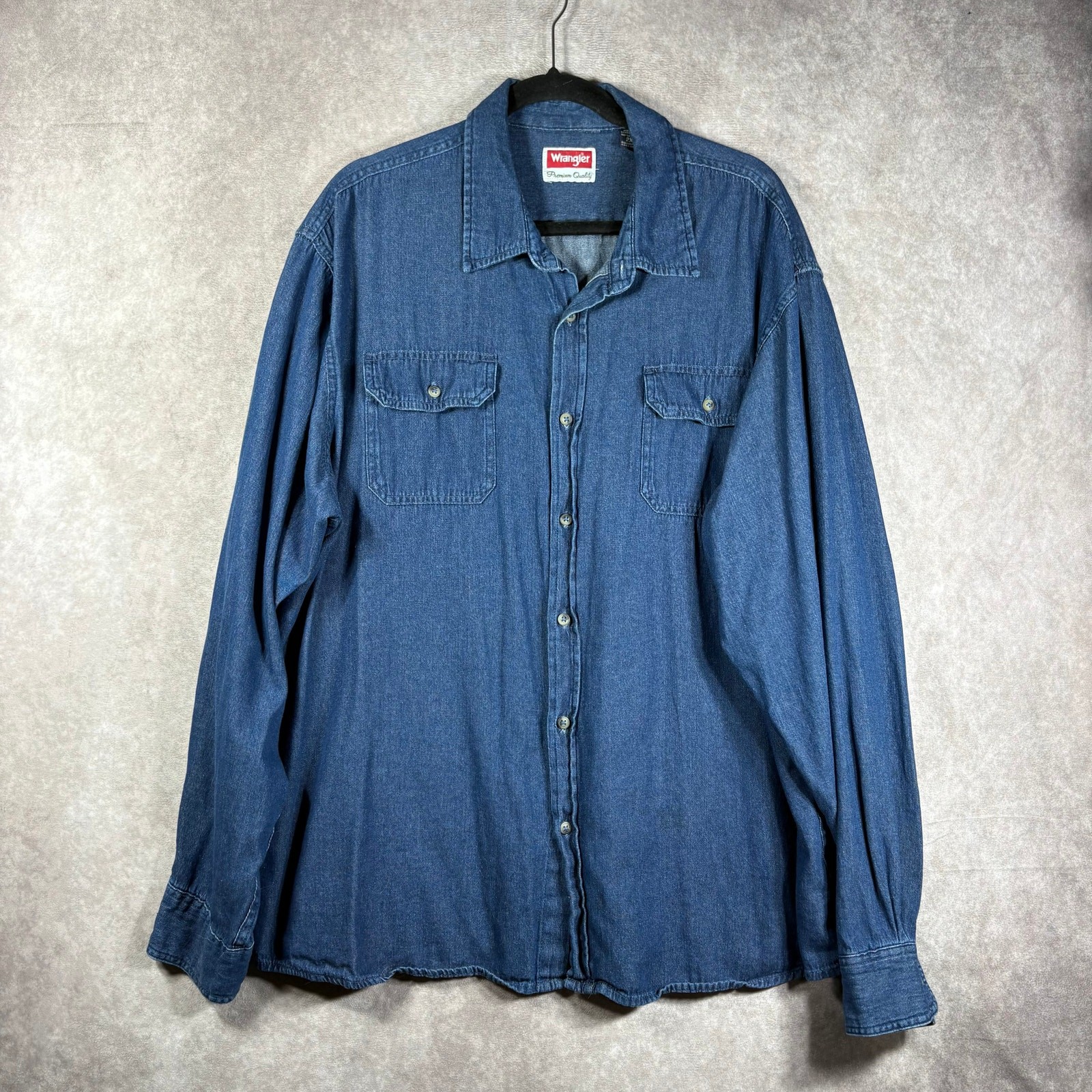 Wrangler Denim Shirt Mens Size Big 2X Blue Button Up Long Sleeve Casual Pockets