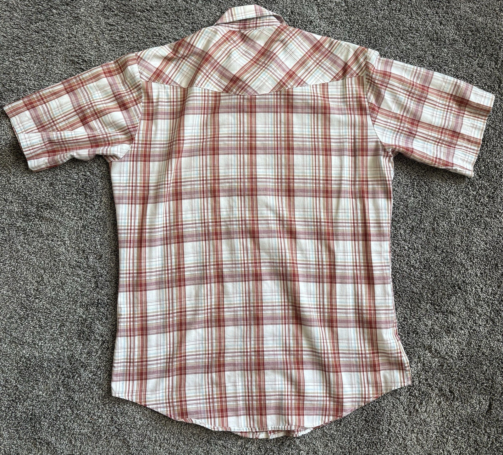 Roper Size Med Men’s Short Sleeve Pearl Snap Western Shirt Red White Gray Plaid
