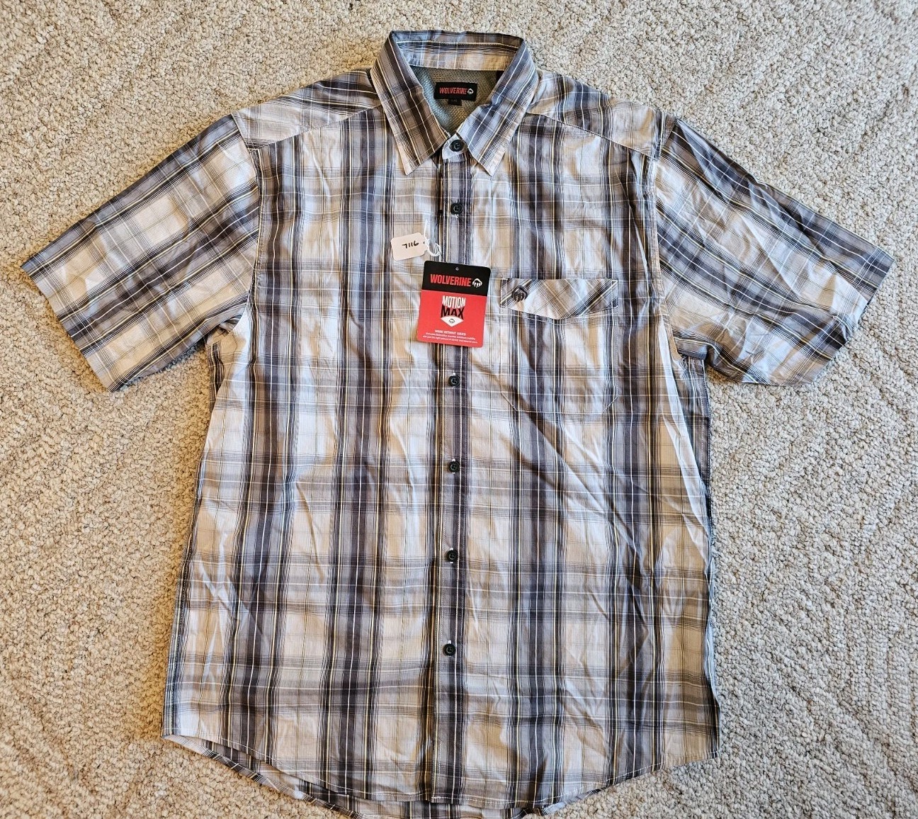Wolverine Angler Vented Back Shirt Short Sleeve Men’s Large Lead Plaid NWT