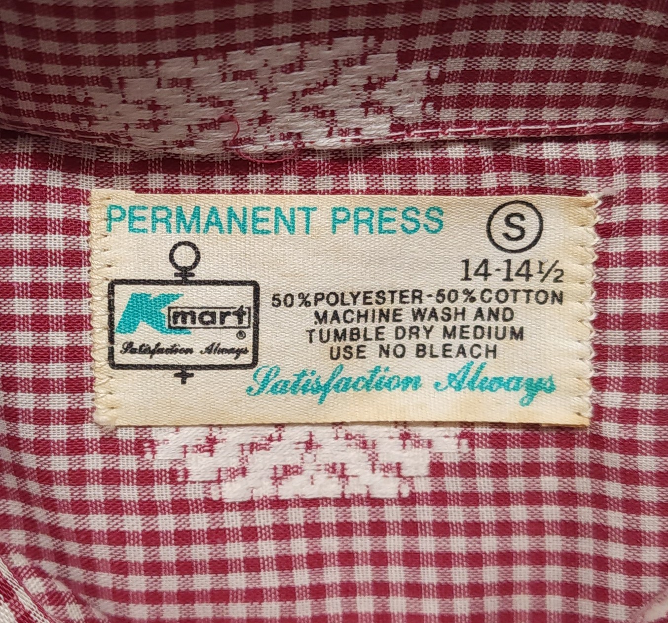 NOS Vintage 1970-80s K-mart Red White Gingham Checks Small Shirt