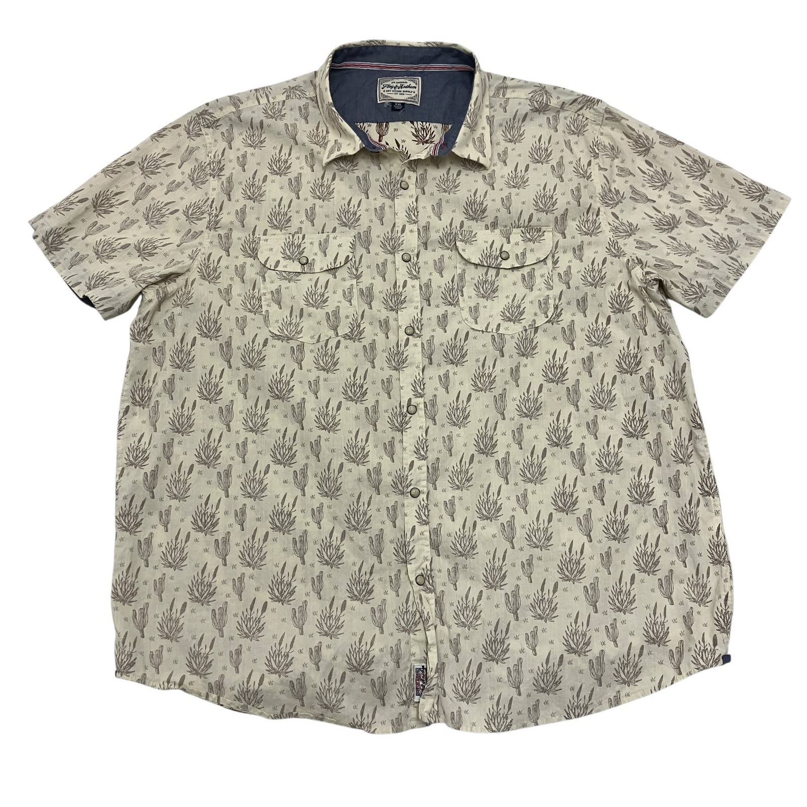 Flag & Anthem Western Shirt Mens 2XL Cactus Print Pearl Snap Short Sleeve