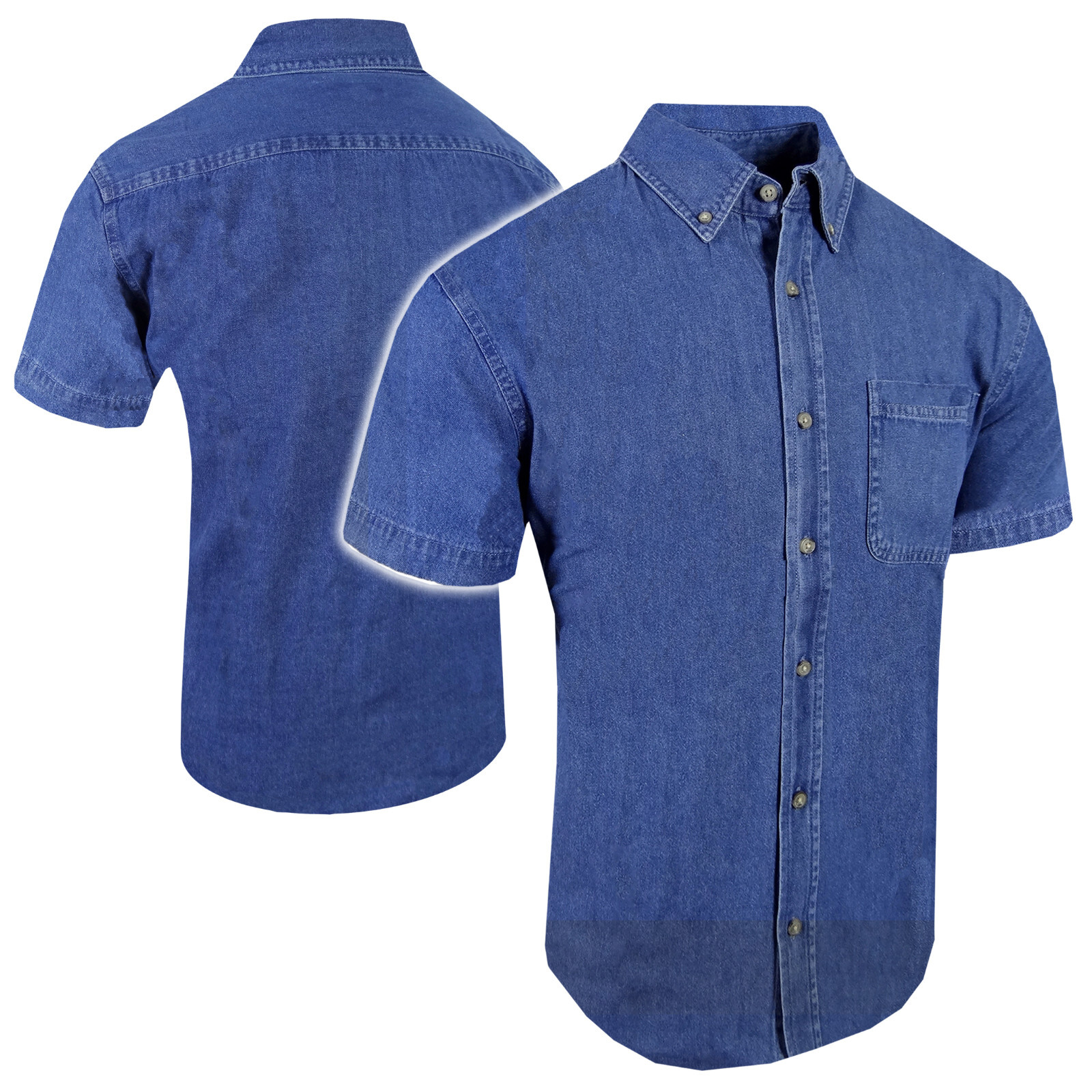 Mens Denim Shirt Short Sleeve Blue Wash Button Down Collar Pocket Western S-4X