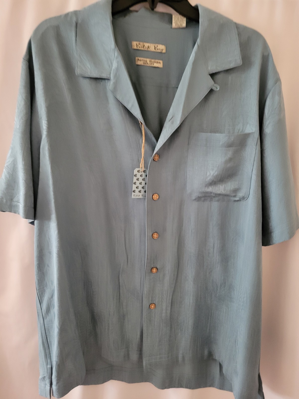 100% Machine Men’s Washable Silk Smokey Blue Batik Bay Hawaiian SS Shirt Medium