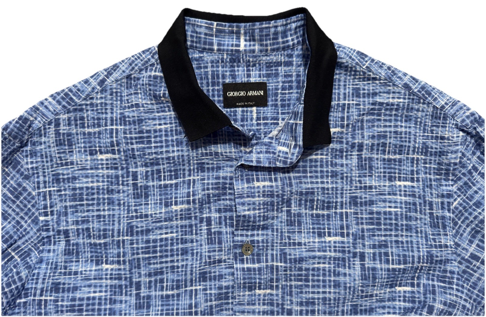 Giorgio Armani Blue Textured Long Sleeve Shirt Size 40 15.75 Made in Italy