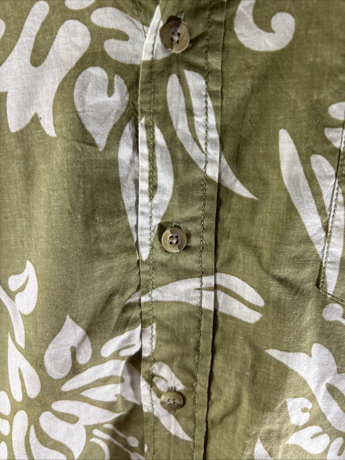 Reyn Spooner Hawaiian Shirt Green Floral Medium Cotton Vintage Free Shipping