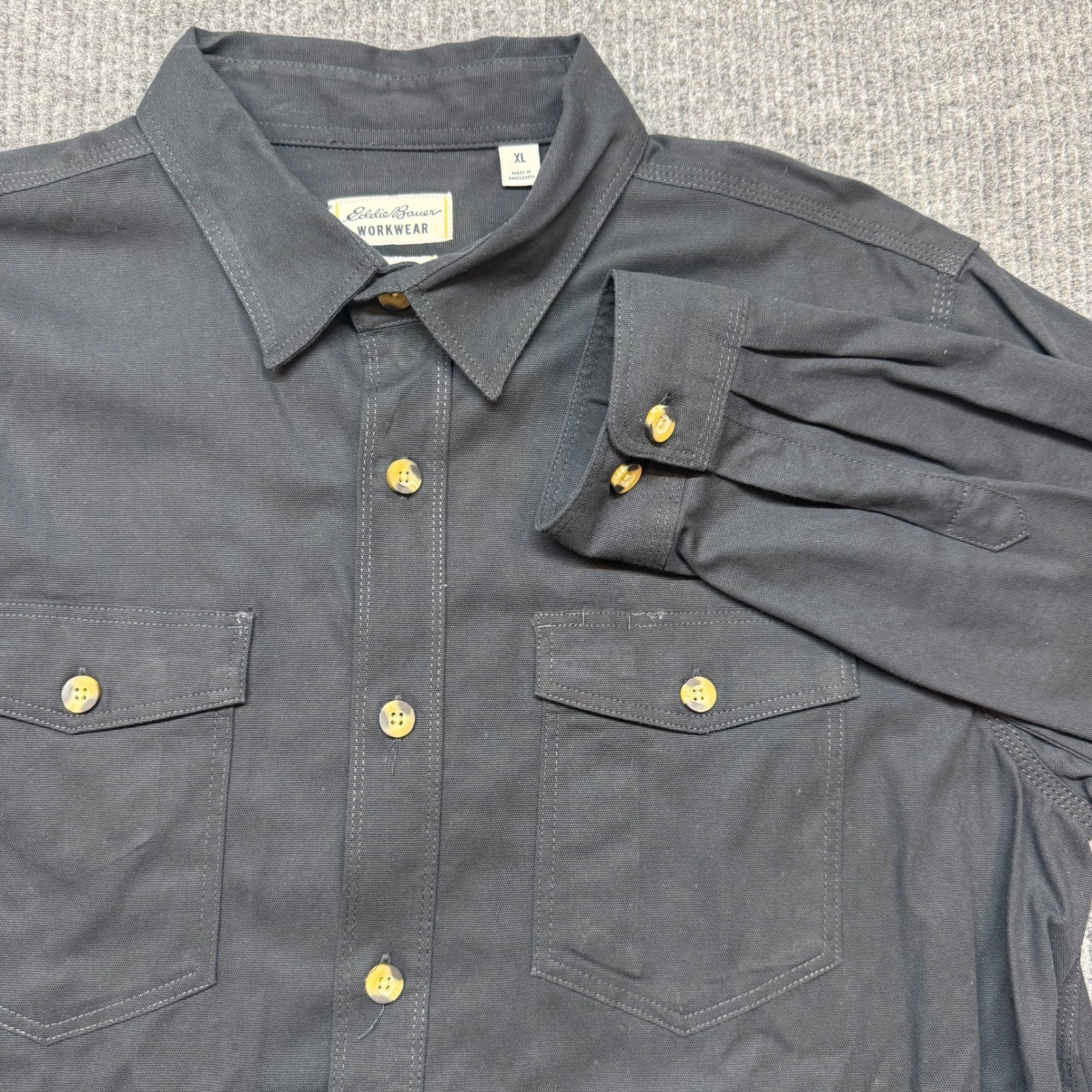 Eddie Bauer Workwear Foreman Fit Black Canvas Button Down Shirt Mens XL