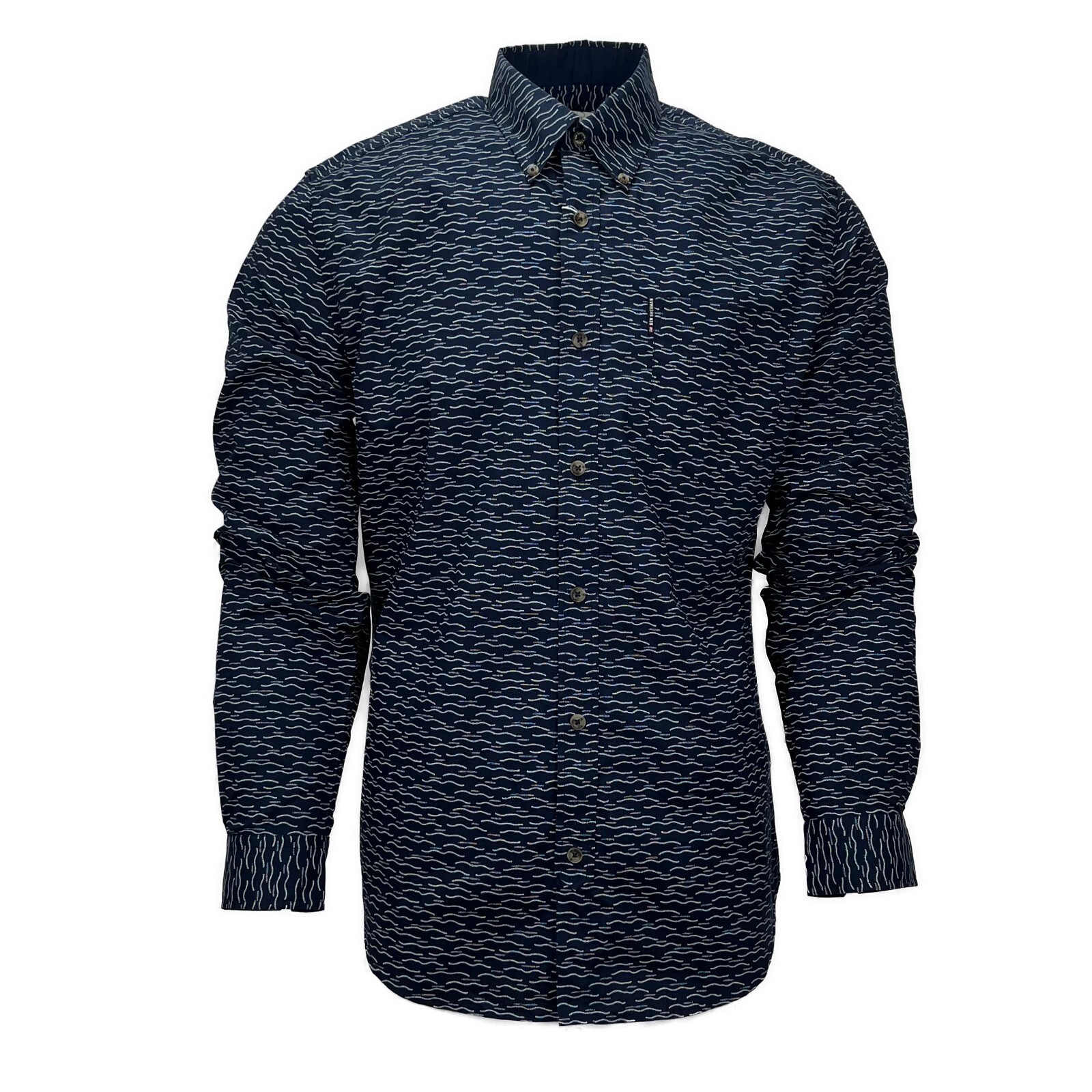 BEN SHERMAN 100% Cotton Men’s Wave Casual Long Sleeve Shirt – M – Indigo Blue