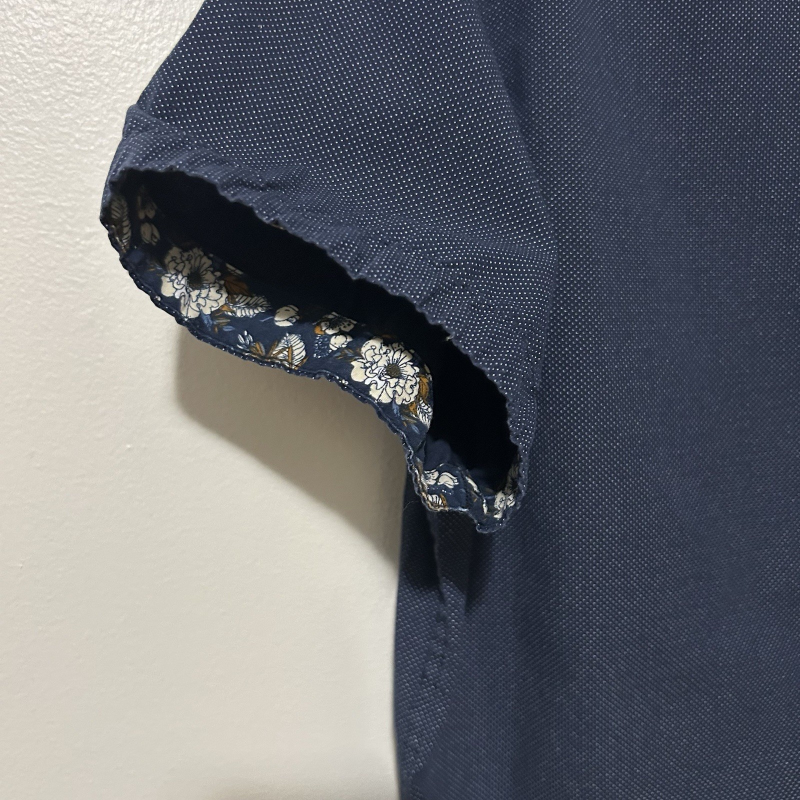 Denim And Flower Mens Button Down Shirt Size Large Blue Polka Dot Short Sleeve