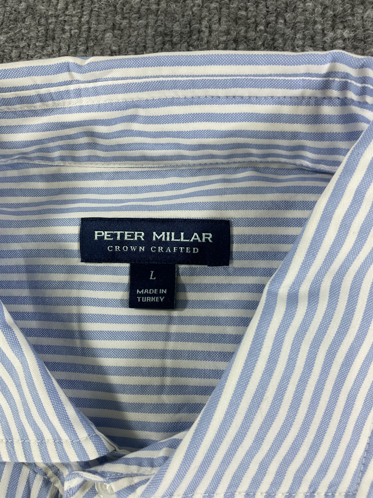 Peter Millar Crown Crafted Men’s Large Blue Stripe Dress Shirt % Cotton Button U