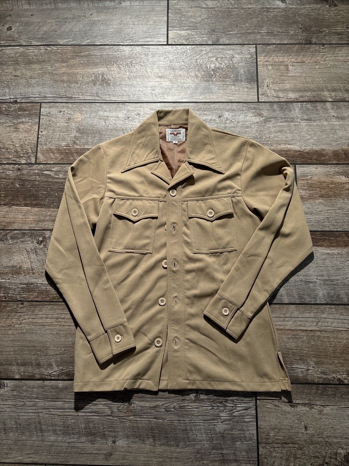 Vintage 70’s Vardon Button Down Tan 100 Polyester Size 38