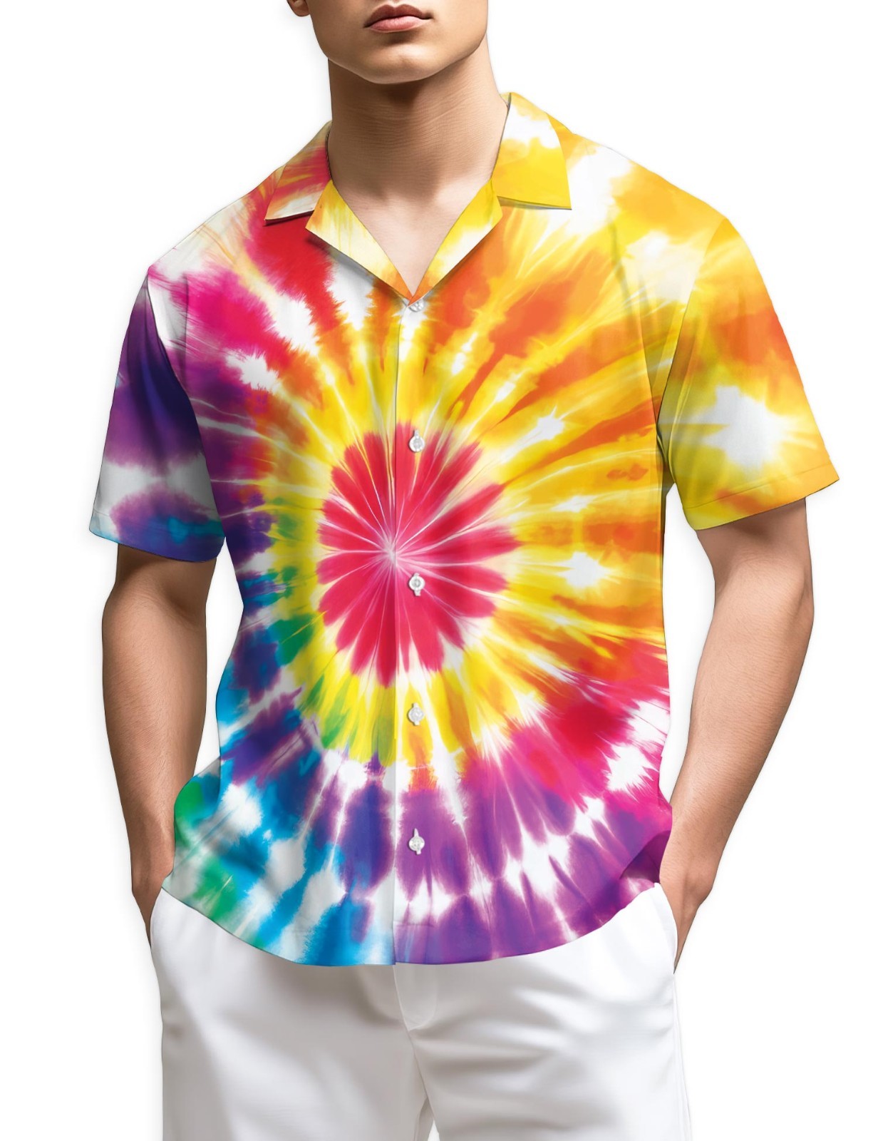 Tie Dye 3D Hawaiian Shirt Retro Beach Aloha Tropical Summer Style