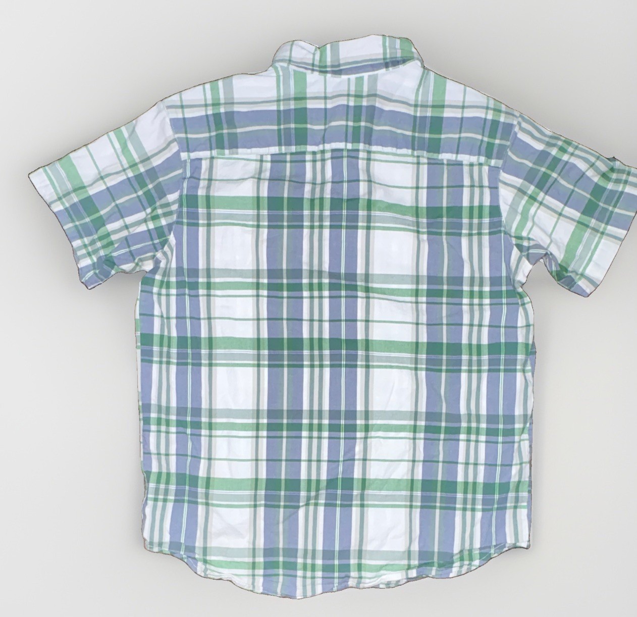 Columbia Men’s L Green/Blue/White Plaid Short Sleeve Woven Cotton Button-Up