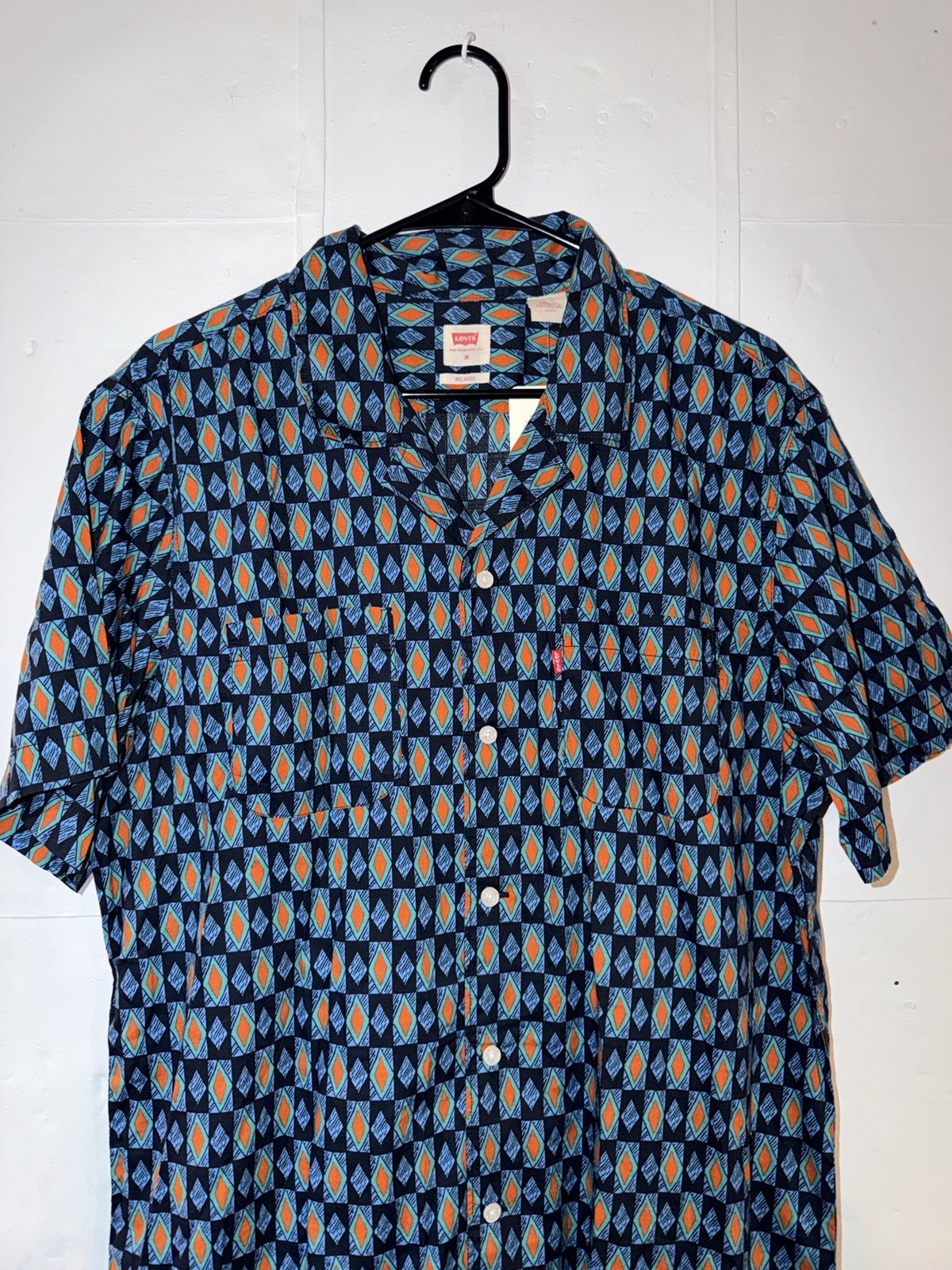 Levi’s Men’s M Blue Geometric Woven Short Sleeve Button-Up Shirt