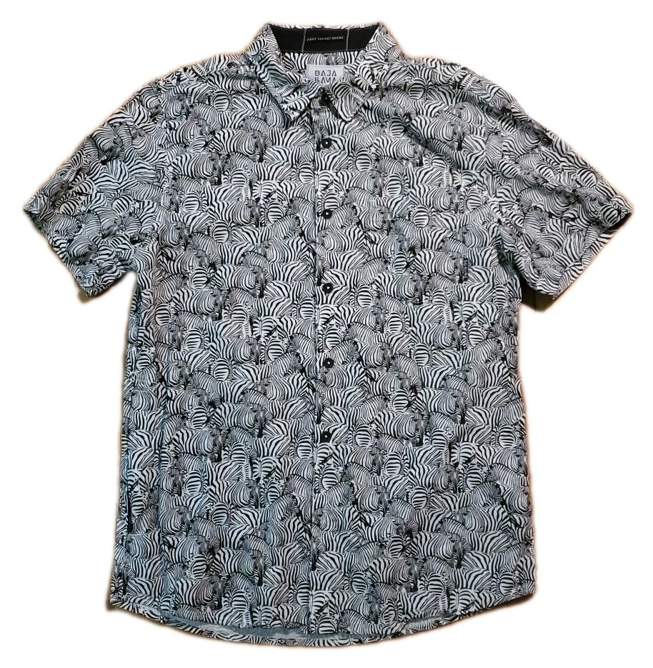 Baja Llama Too Many Lines Blackand White 7 Seas Button Up Shirt Mens Sz M Zebra