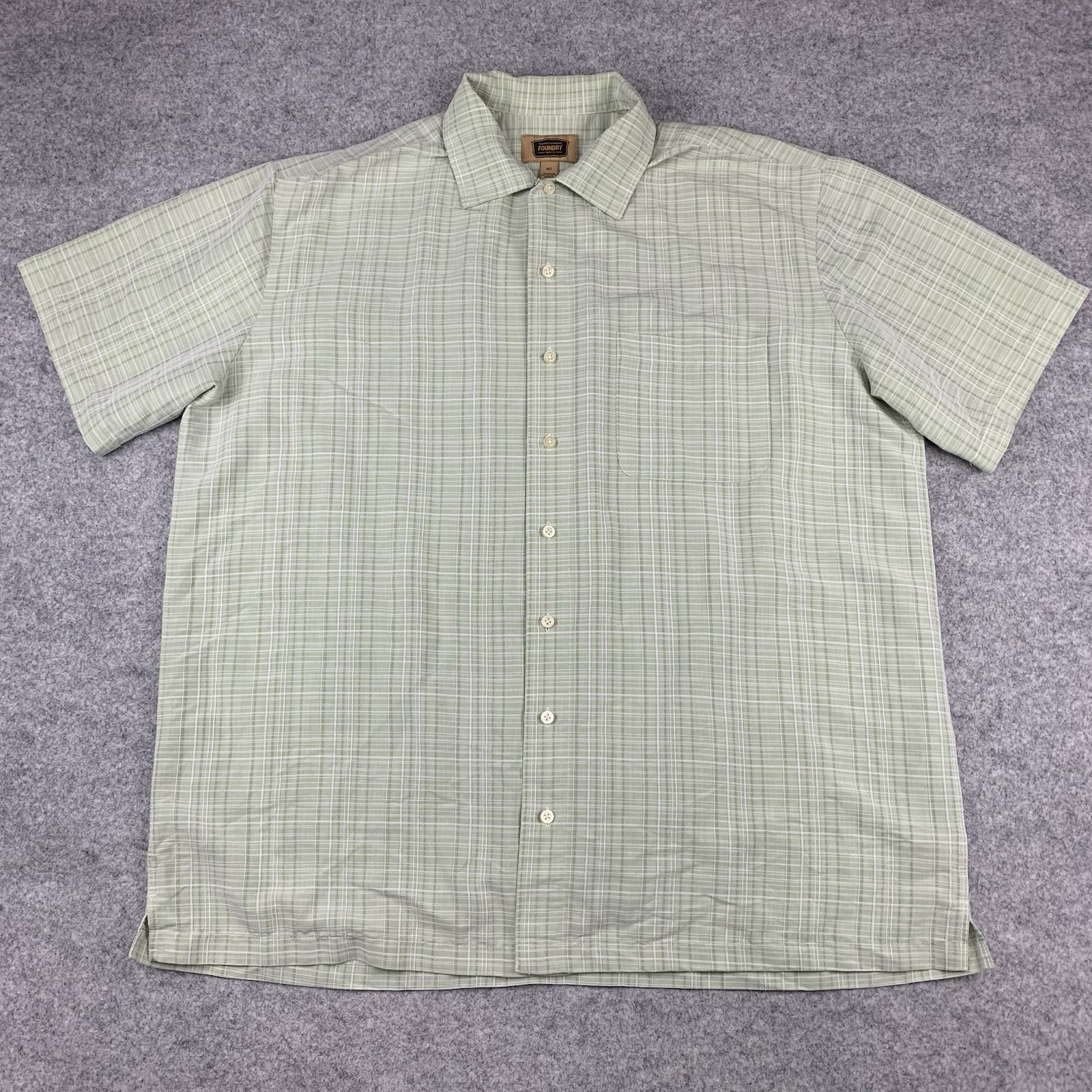 Foundry Shirt Mens XLT Green Plaid Textured Short Sleeve Pocket Button Up
