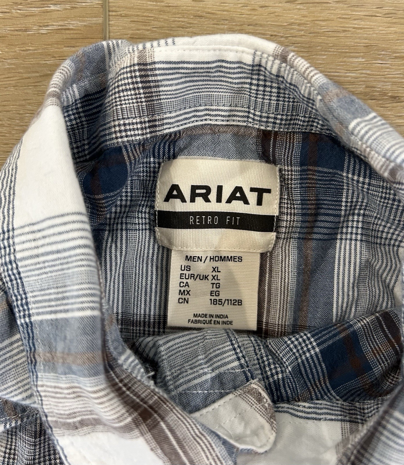 Ariat Retro Fitted Mens XLarge Blue Plaid Western Pearl Snap Long Sleeve Shirt