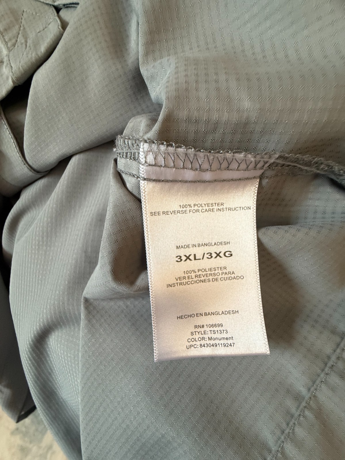 Habit 3XL Gray Solar Factor 40+ Shirt Fishing 56 inch chest