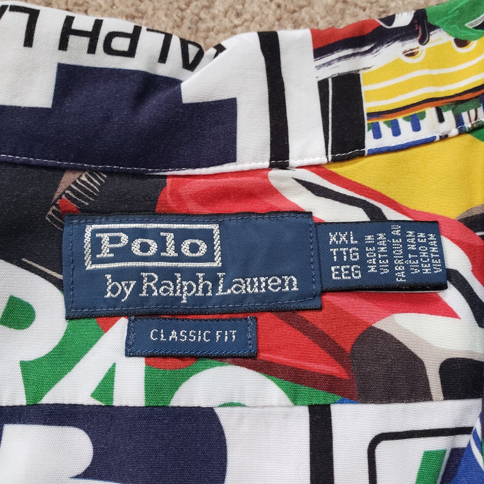 Polo Ralph Lauren Formula Racing Sz 2XL Classic Fit Prix Poster Woven Camp Shirt