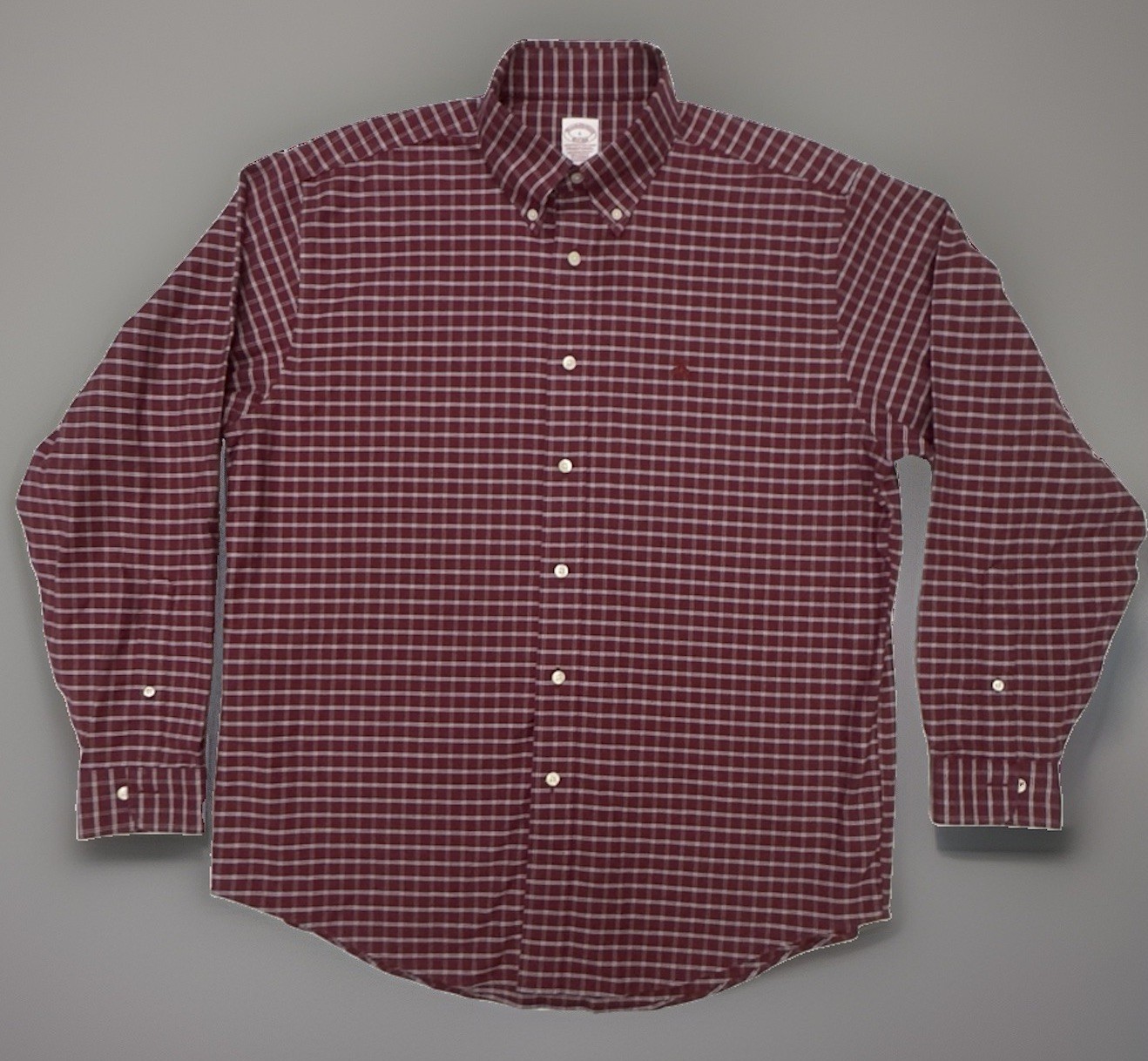 Brooks Brothers Traditional Fit Non-Iron Stretch Check BD Shirt Burgundy L