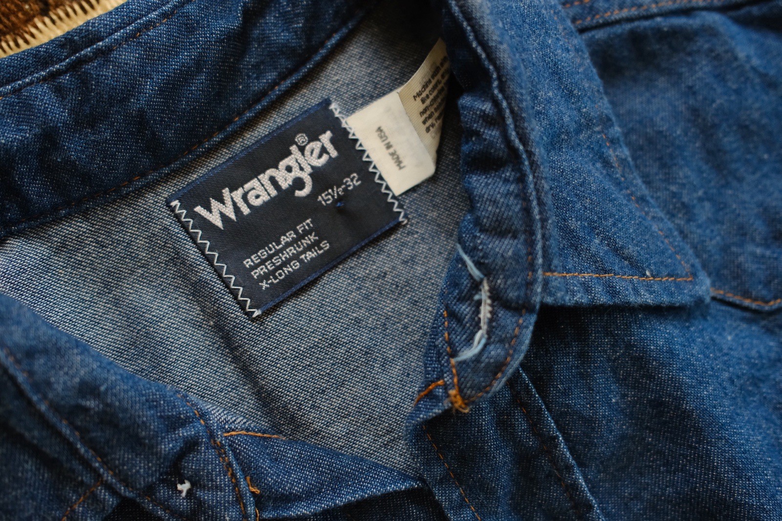 Wrangler Vintage 90’s Made In USA Pearl Snap Denim Western Shirt Mens 15 1/2-33