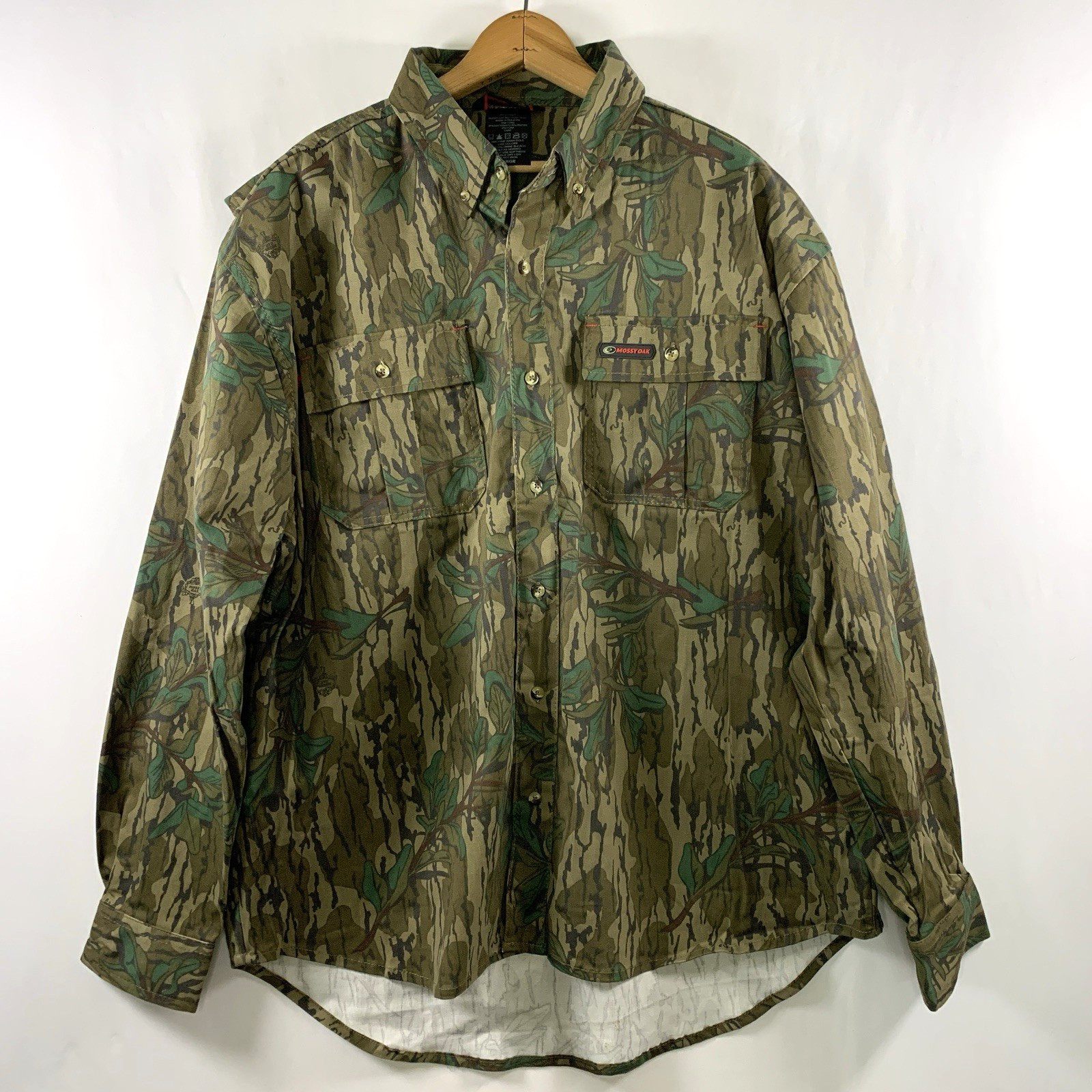 Mossy Oak Mill Hunt Mens Woodland Camo Canvas Shirt Sz L Outdoor Utility Field