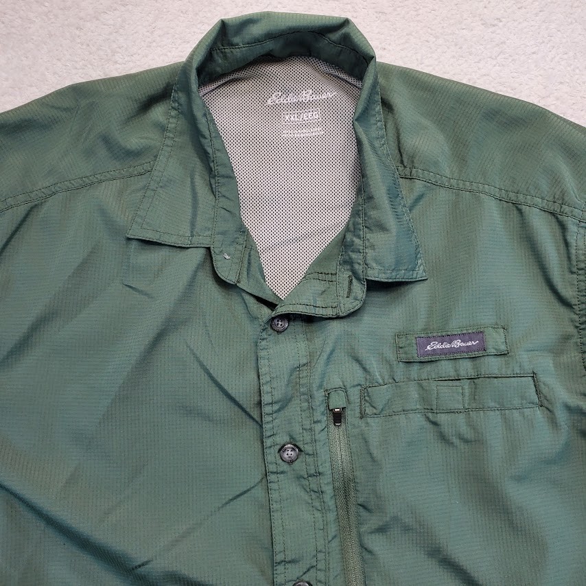 Eddie Bauer Performance Vented Back Fishing Shirt Mens 2XL Green Short Sleeve