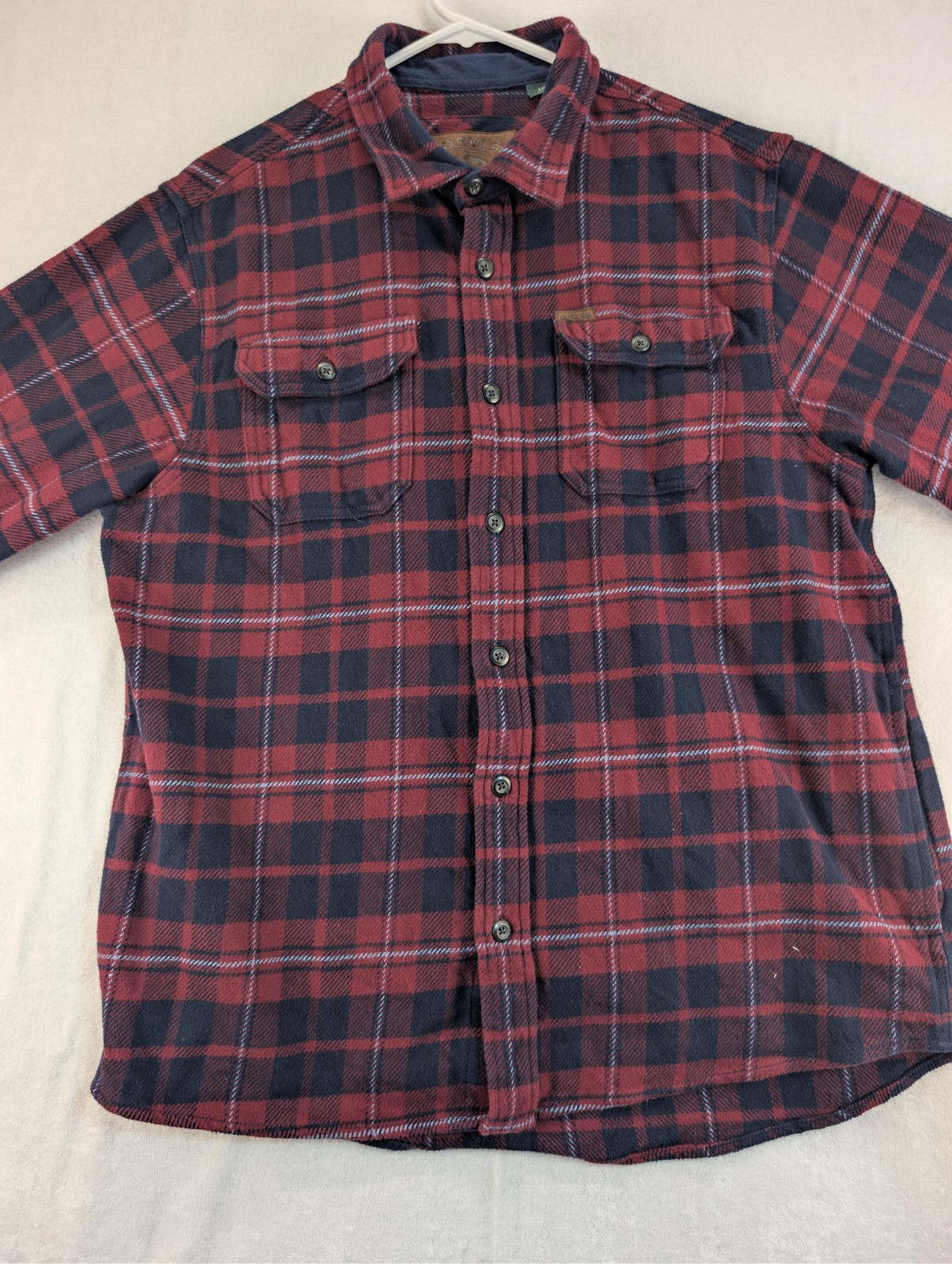Orvis Flannel Shirt Mens Large Sangria Plaid Cotton Button Front Pockets