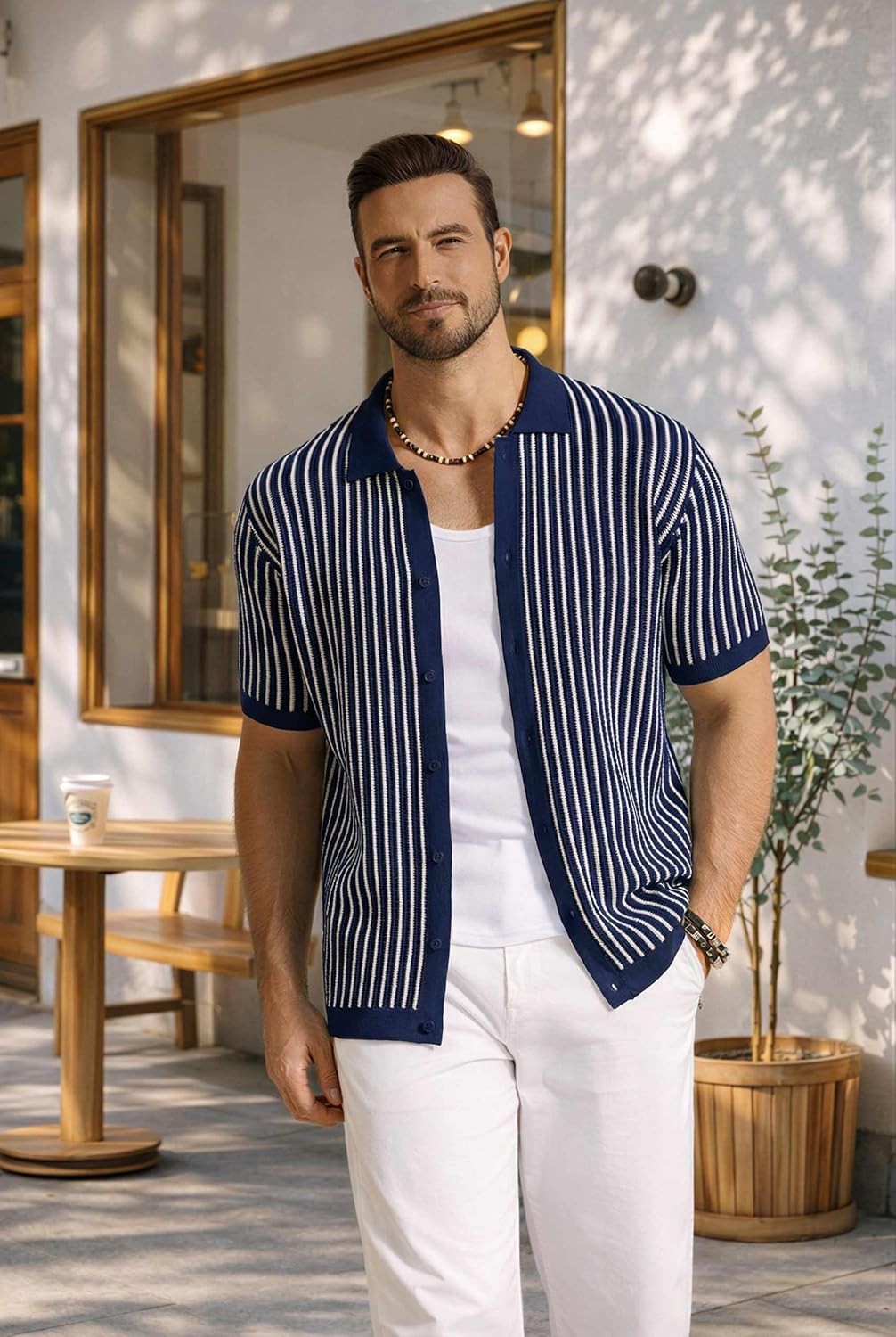 Mens Knit Button Down Shirts Short Sleeve Polo Shirt Casual