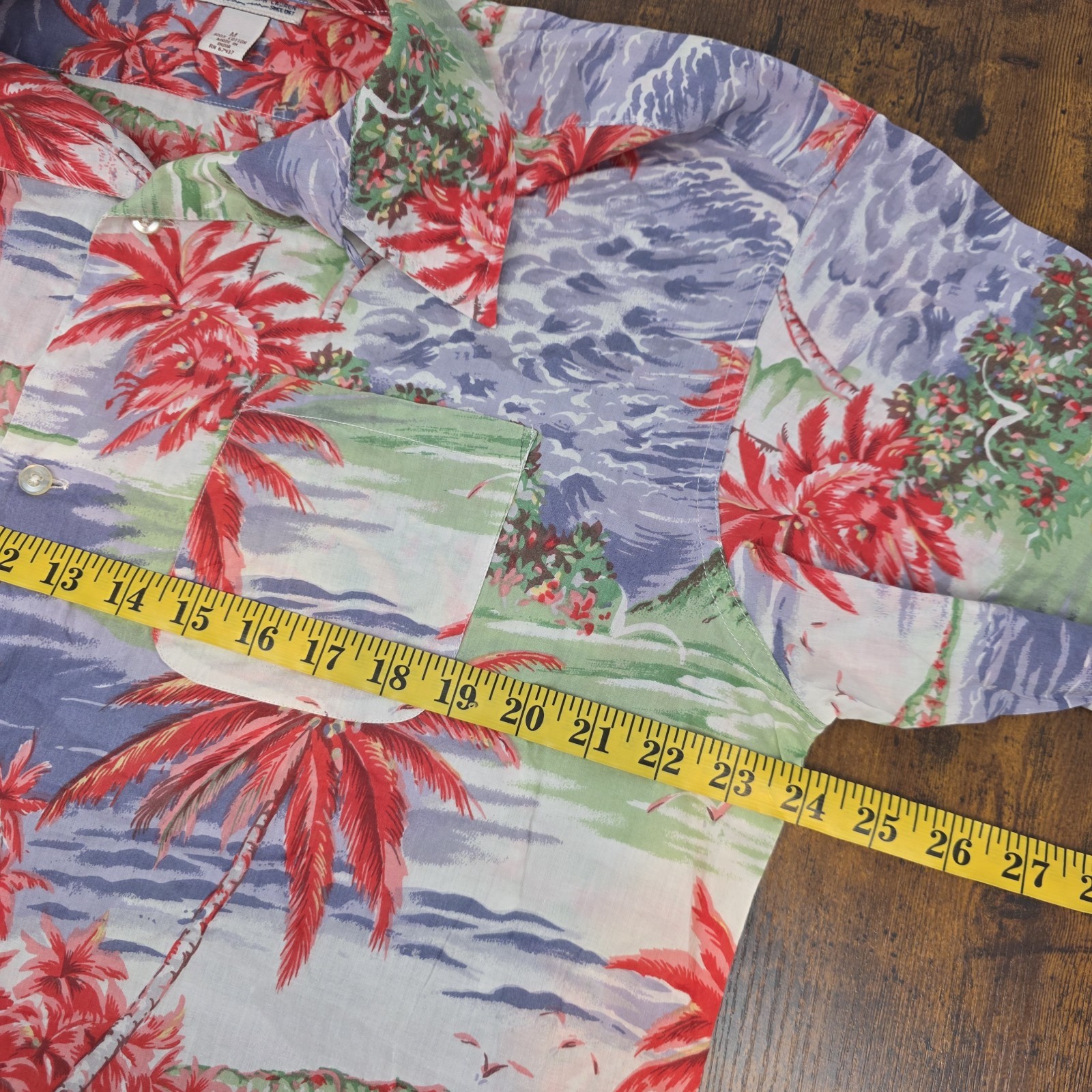 VTG Polo Jeans Co Ralph Lauren Hawaiian Camp Shirt Palm Floral Ocean Birds Sz M