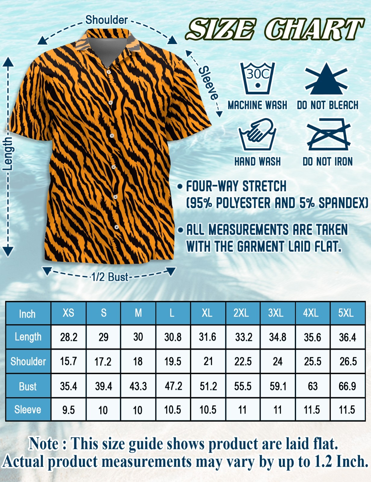 Tiger Print Hawaiian Shirt Wild Animal Jungle Summer Beach Aloha