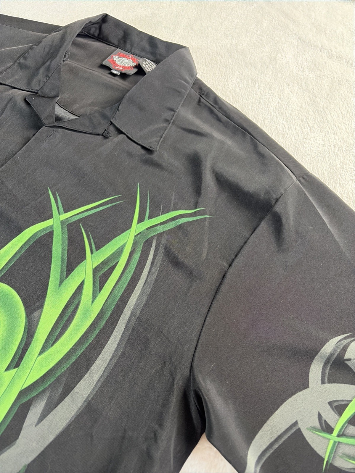 Vtg Dragonfly Road House Men’s XXXL Button Up Shirt Green All Over Print Y2K