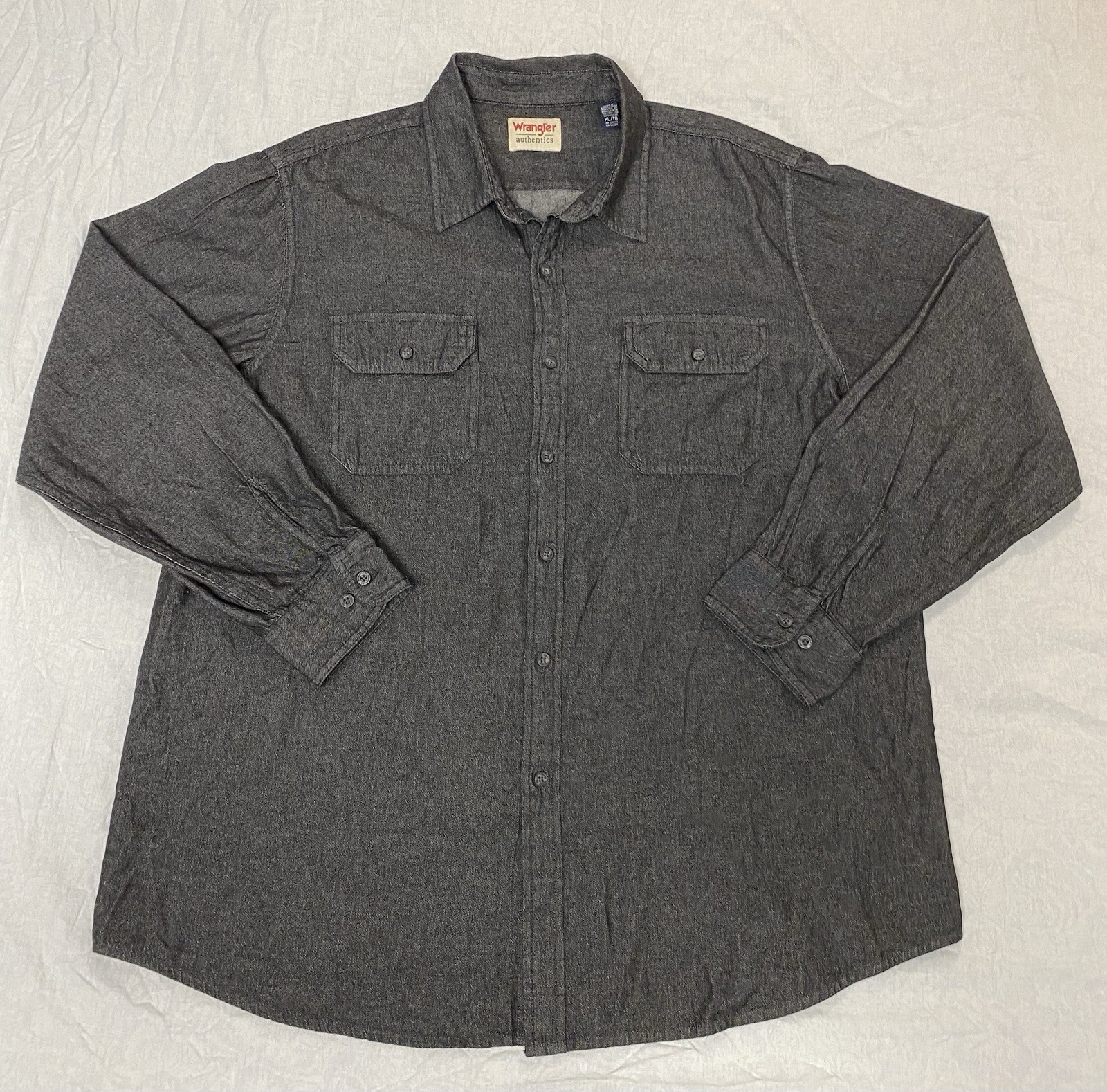 Wrangler Authentics Black – DarkGray Chambray Button Up Shirt XL Workwear Cotton