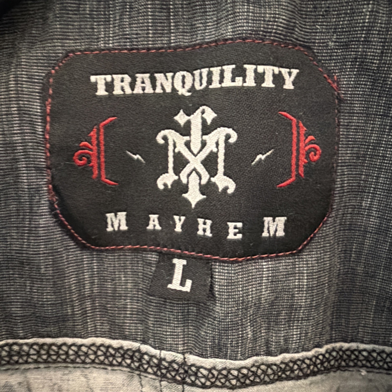 Tranquility & Mayhem Skull Studded Shirt Grey Large Button Down Rock Biker