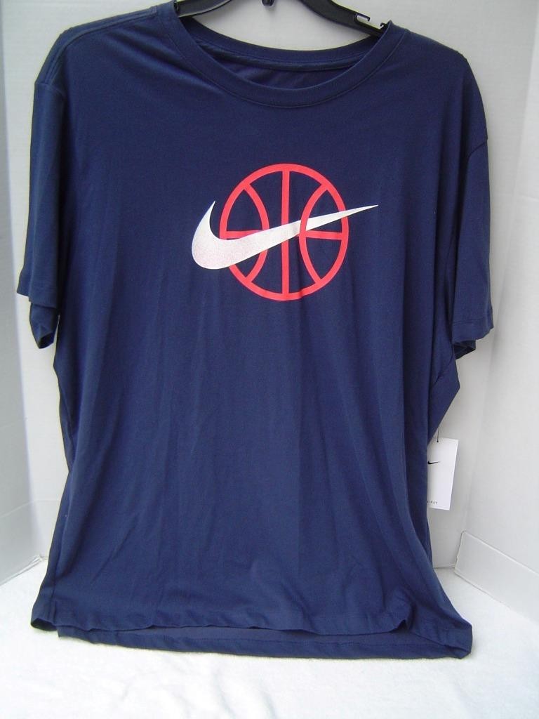 NEW MENS NIKE NAVY BLUE SHORT SLEEVE SHIRT W/BASKETBALL ON FRONT SIZE XXL