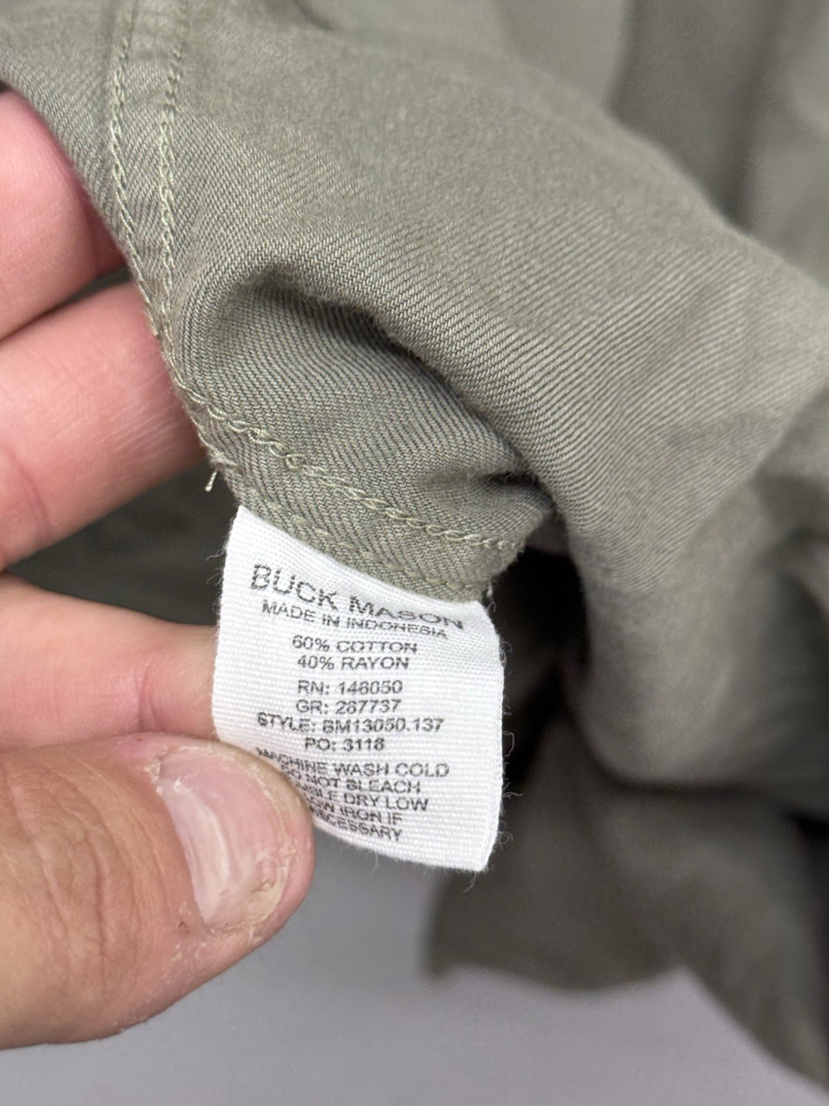 Buck Mason Mens Small S Olive Green Cotton Rayon Twill Long Sleeve Button Down
