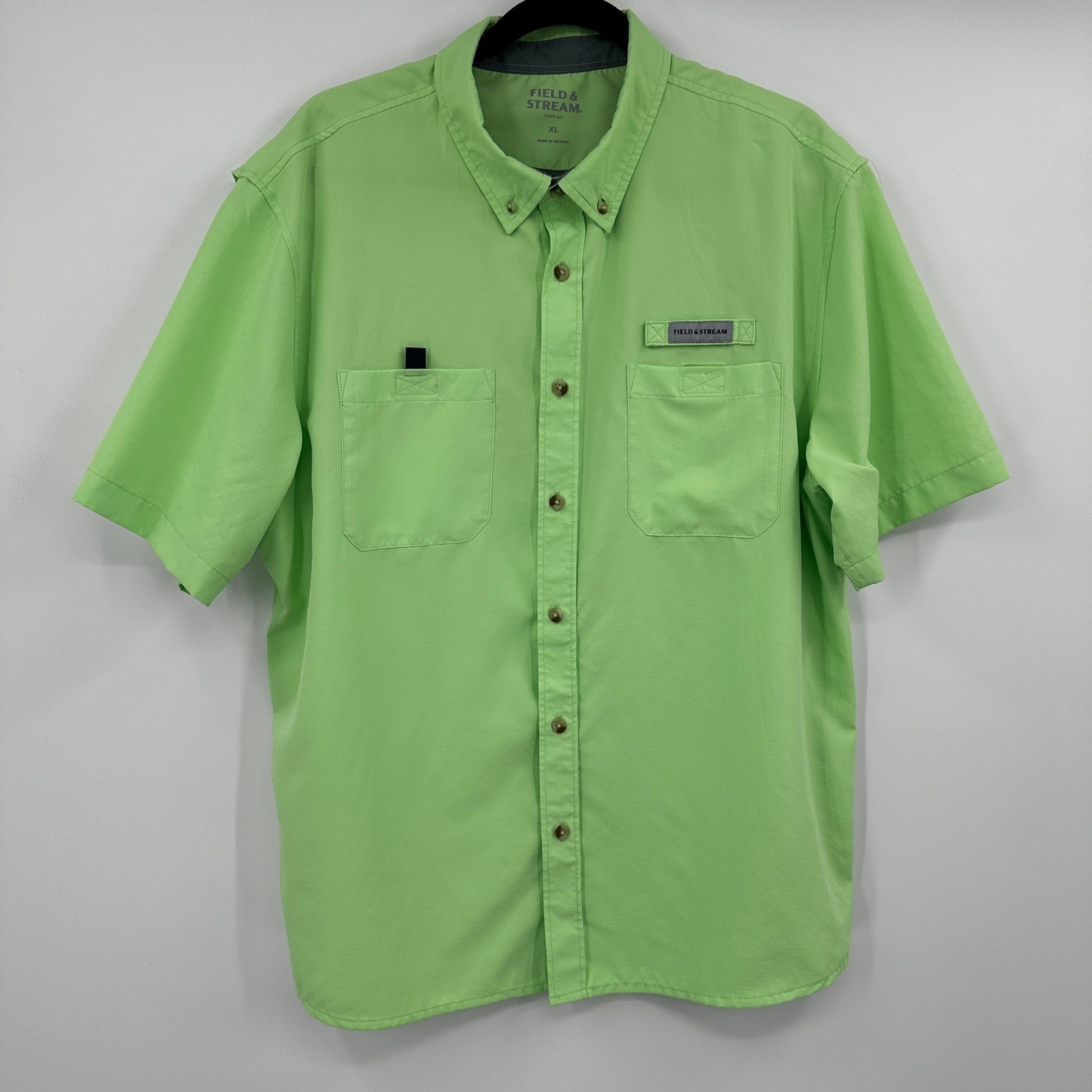 Field & Stream Mens XL Lime Green Short Sleeve Button Up Fishing Shirt