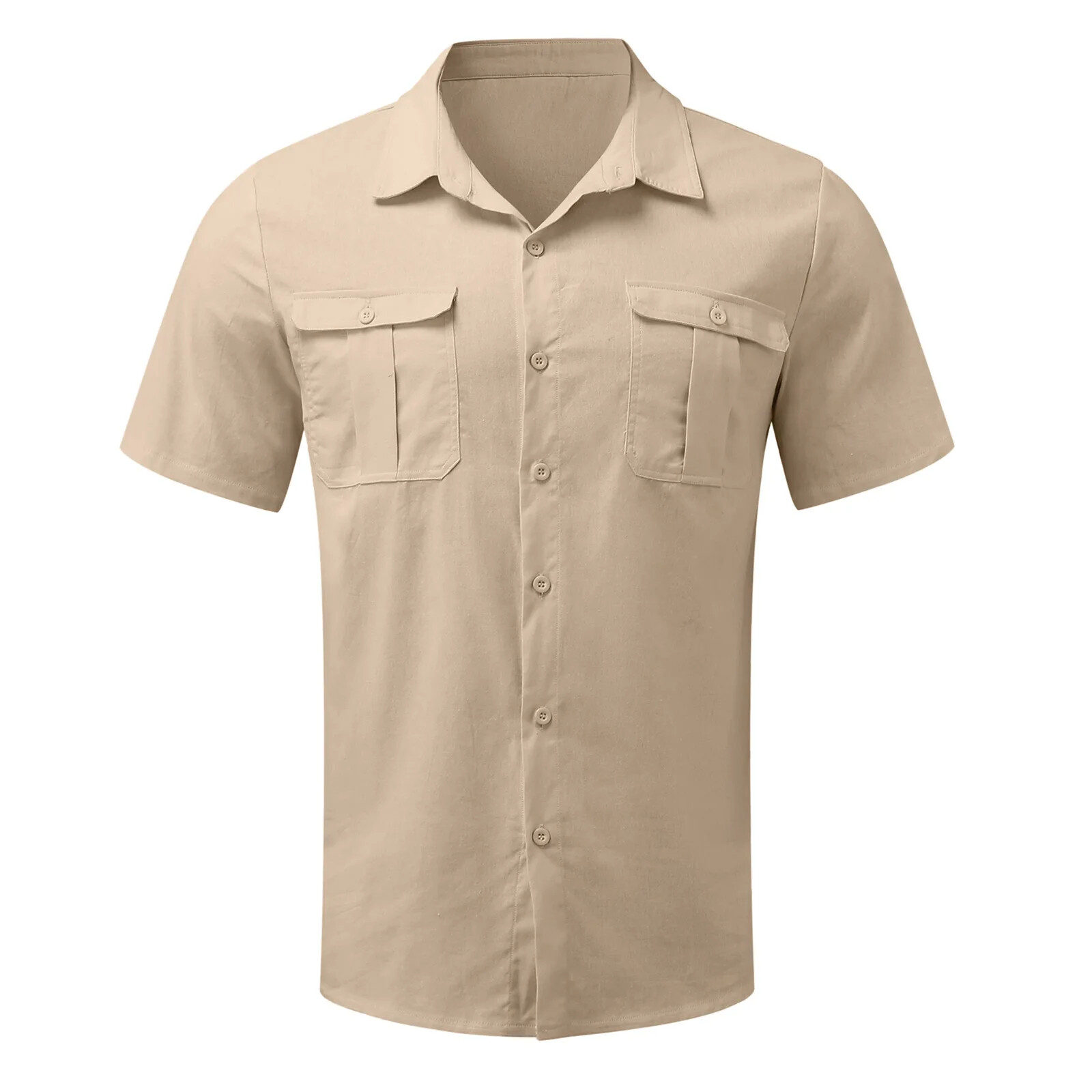 Hot Sale Cotton Linen Men Short-Sleeved Shirts Summer Solid Color Beach Style