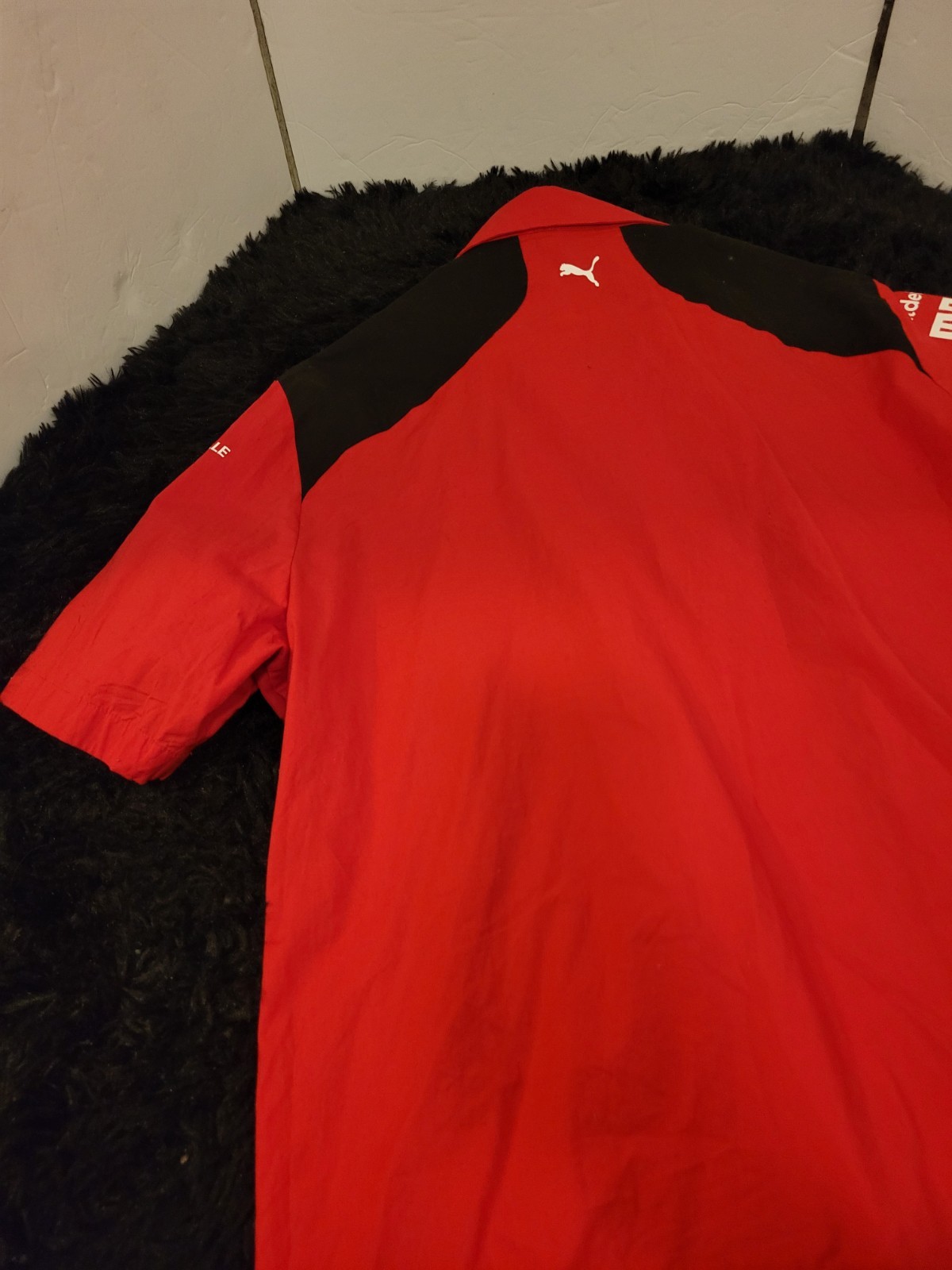 Mens PUMA FERRARI red Button Down Racing Short Sleeve Shirt