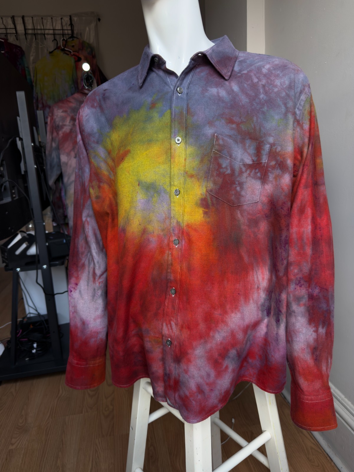Tie Dye Women’s XXXL cotton Ember Rainbow Shirt long sleeve soft button up top
