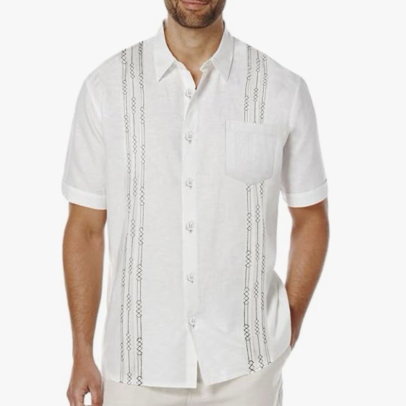 COOFANDY Linen Blend Casual Cuban Guayabera Short Sleeve Beach Shirt Mens M