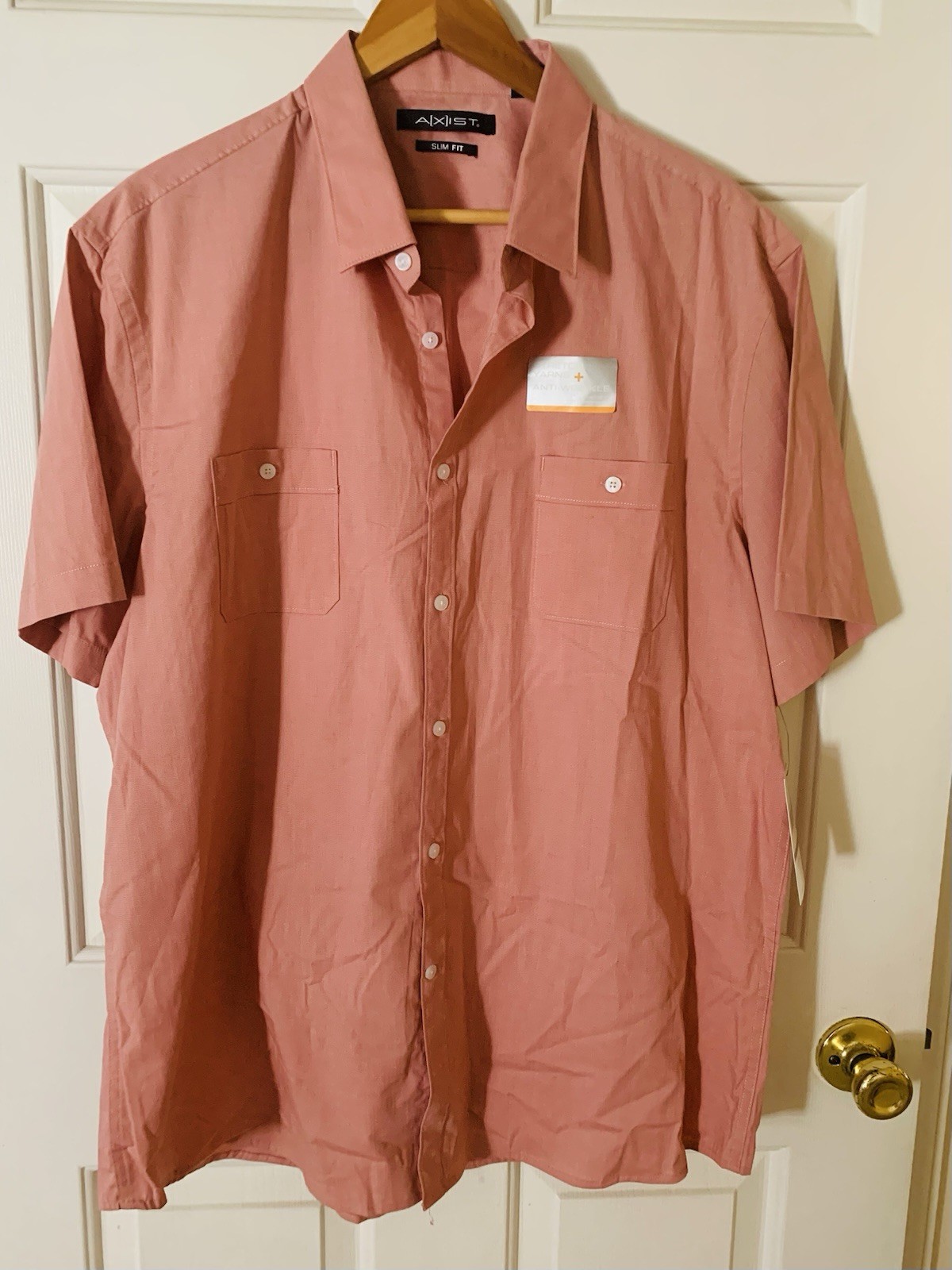 AXIST 2XL Short Sleeve Solid Color Desert Sand Buttoned Down Collared Shirt NWT