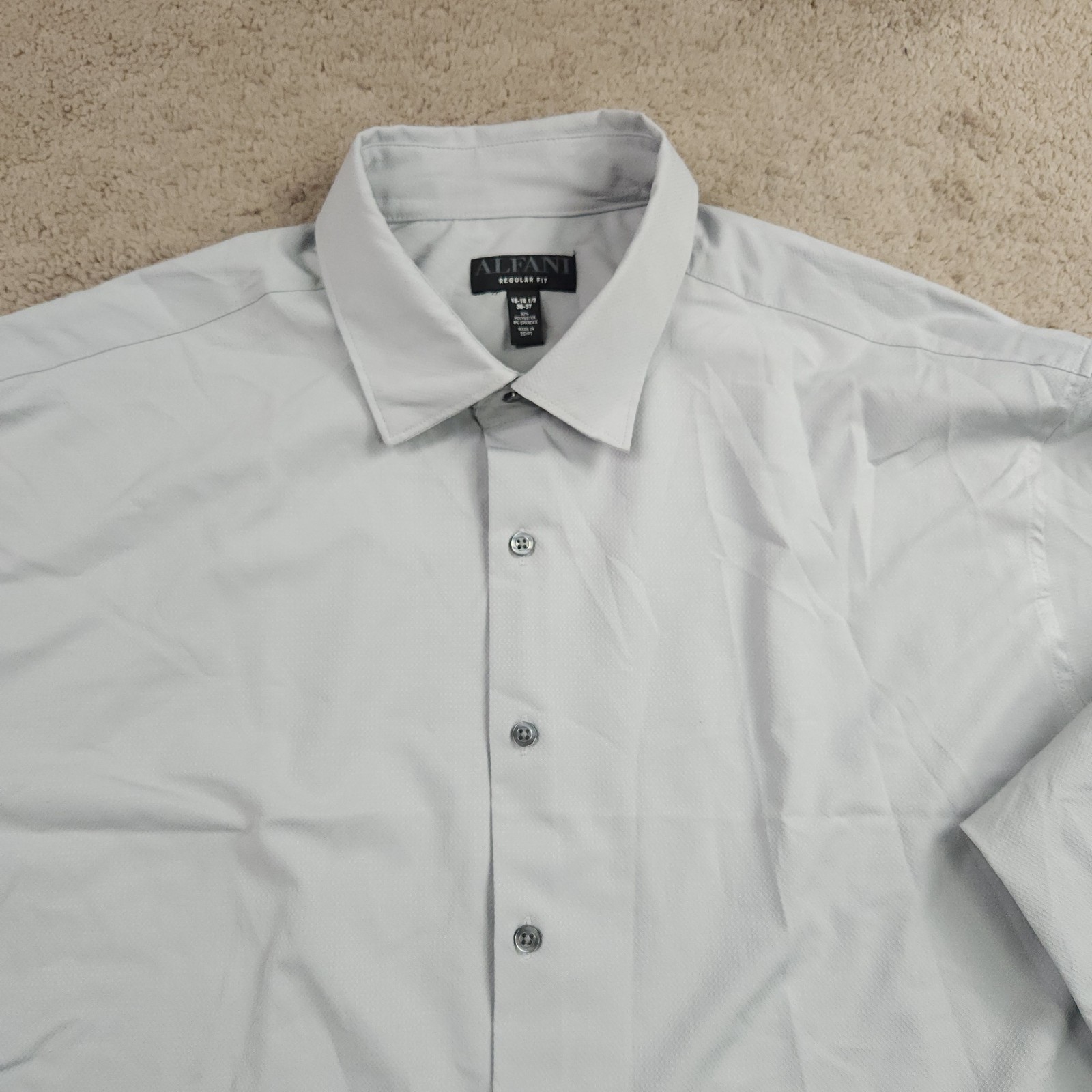 Alfani Men Shirt 18-18 1/2 36-37 Misty Harbor Regular Fit Travel Ready Solid 2XL