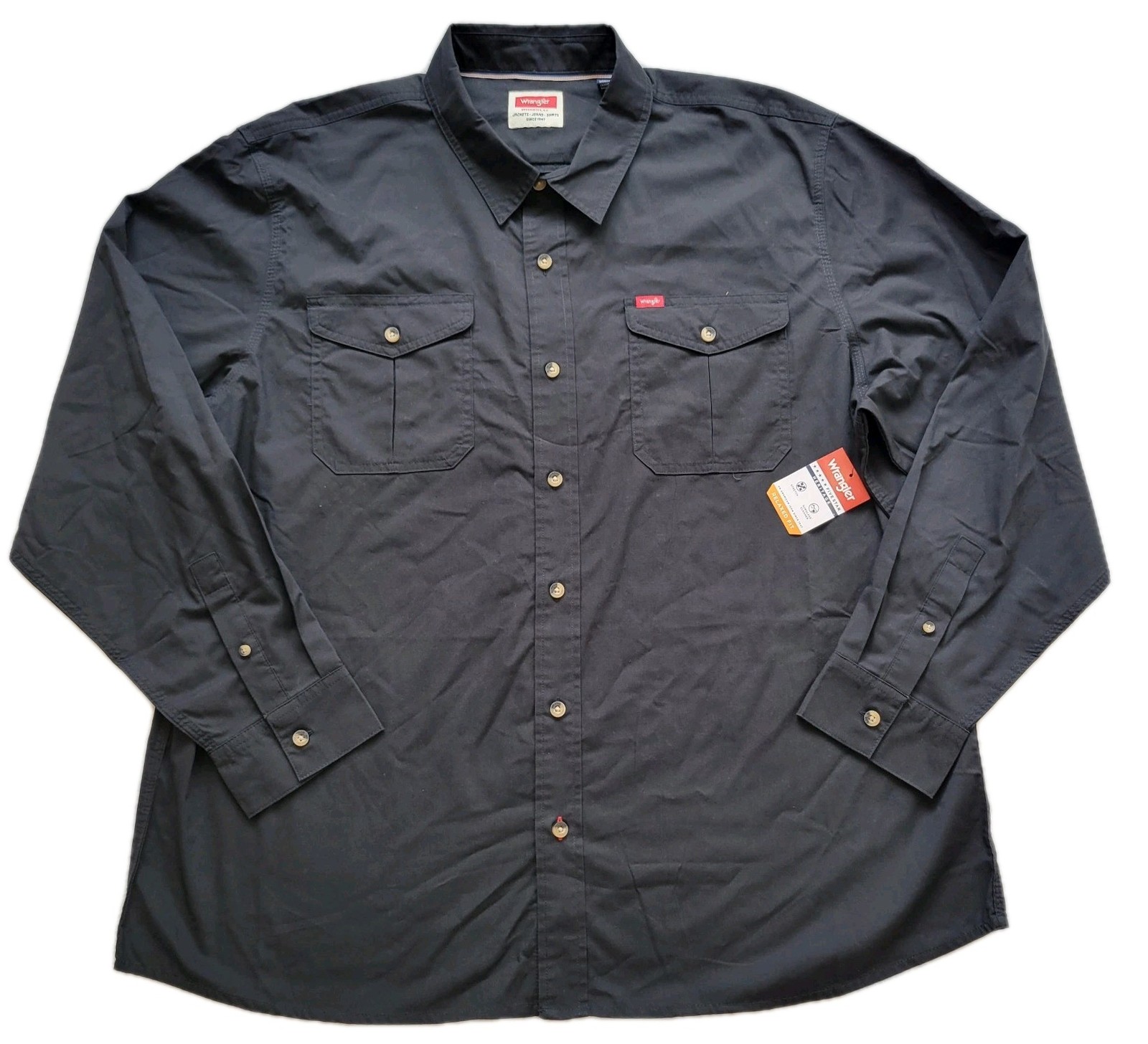 Wrangler Authentics Collared Shirt, Men’s 2 Pocket Long Sleeve Button Up Shirt