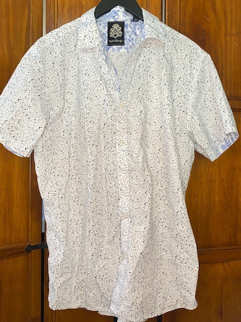English Laundry Men’s XXL White Abstract Print Short Sleeve Button Up Shirt Cott